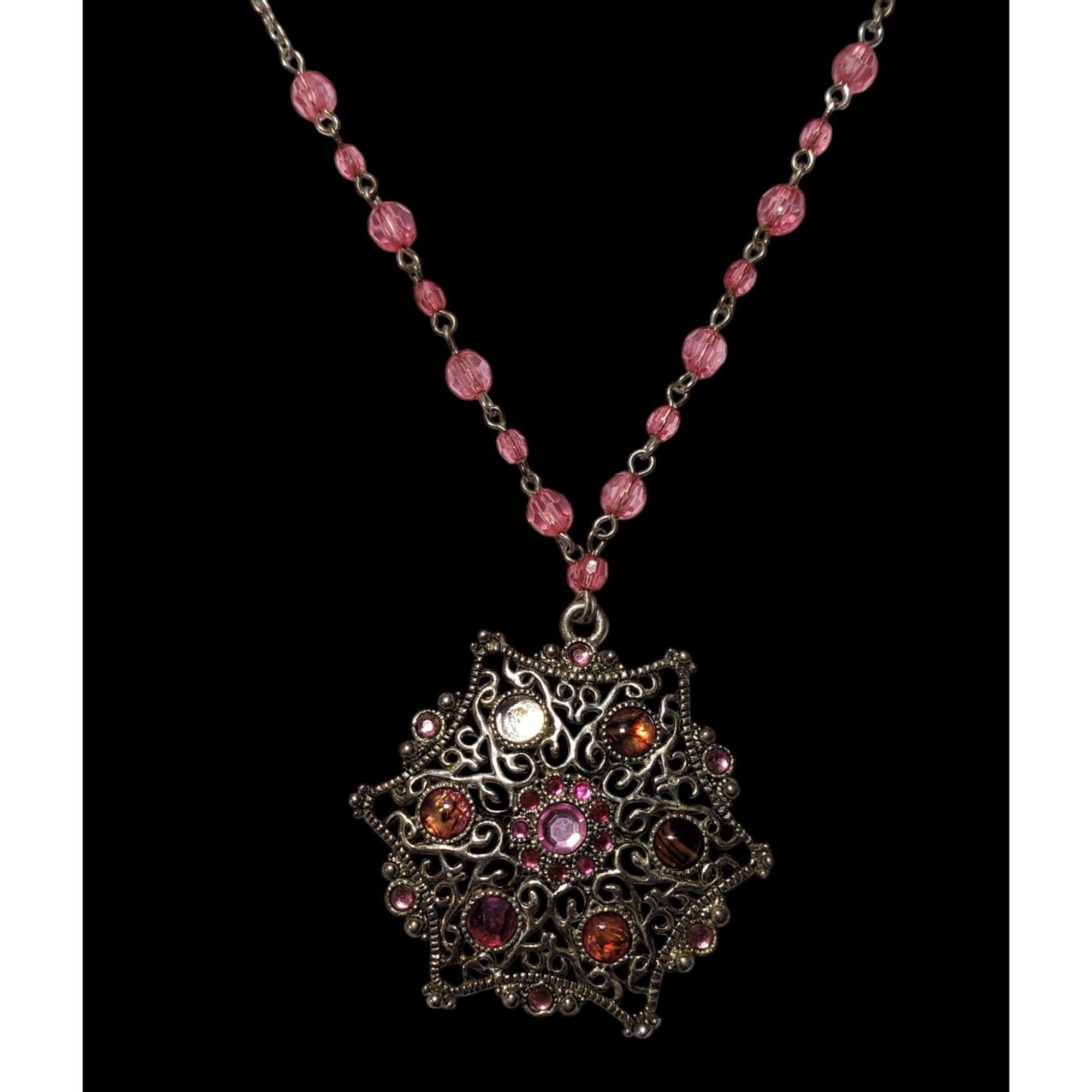 Other Vintage Coquette Pink And Silver Beaded Snowflake Necklace Size ONE SIZE - 2 Thumbnail