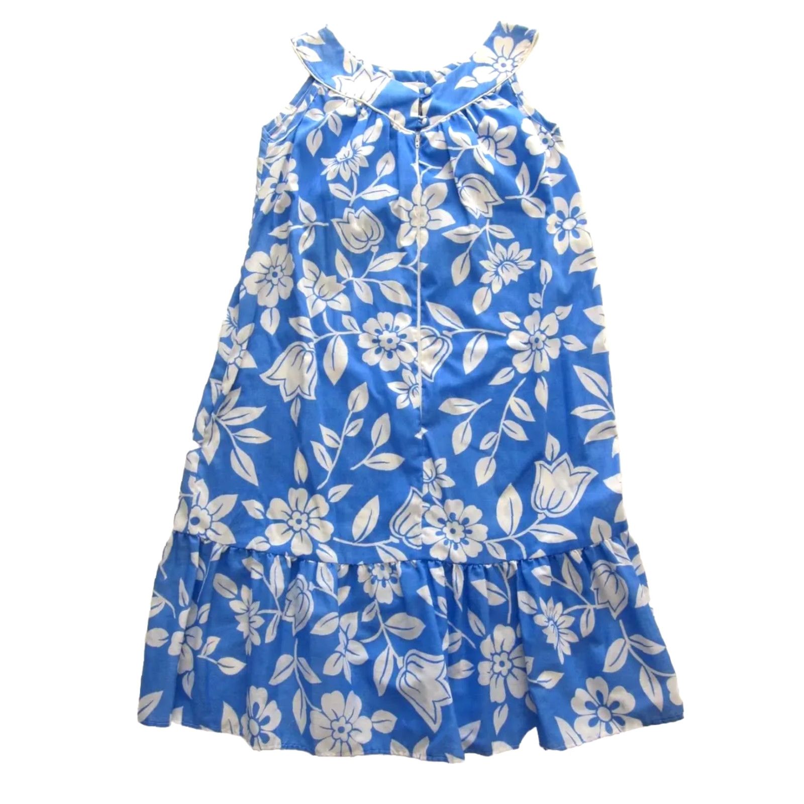 Vintage VINTAGE Helen Of Troy Cotton Blue White Floral Hawaiian Zip Tank Sun Dress Small Size S / US 4 / IT 40 - 2 Thumbnail