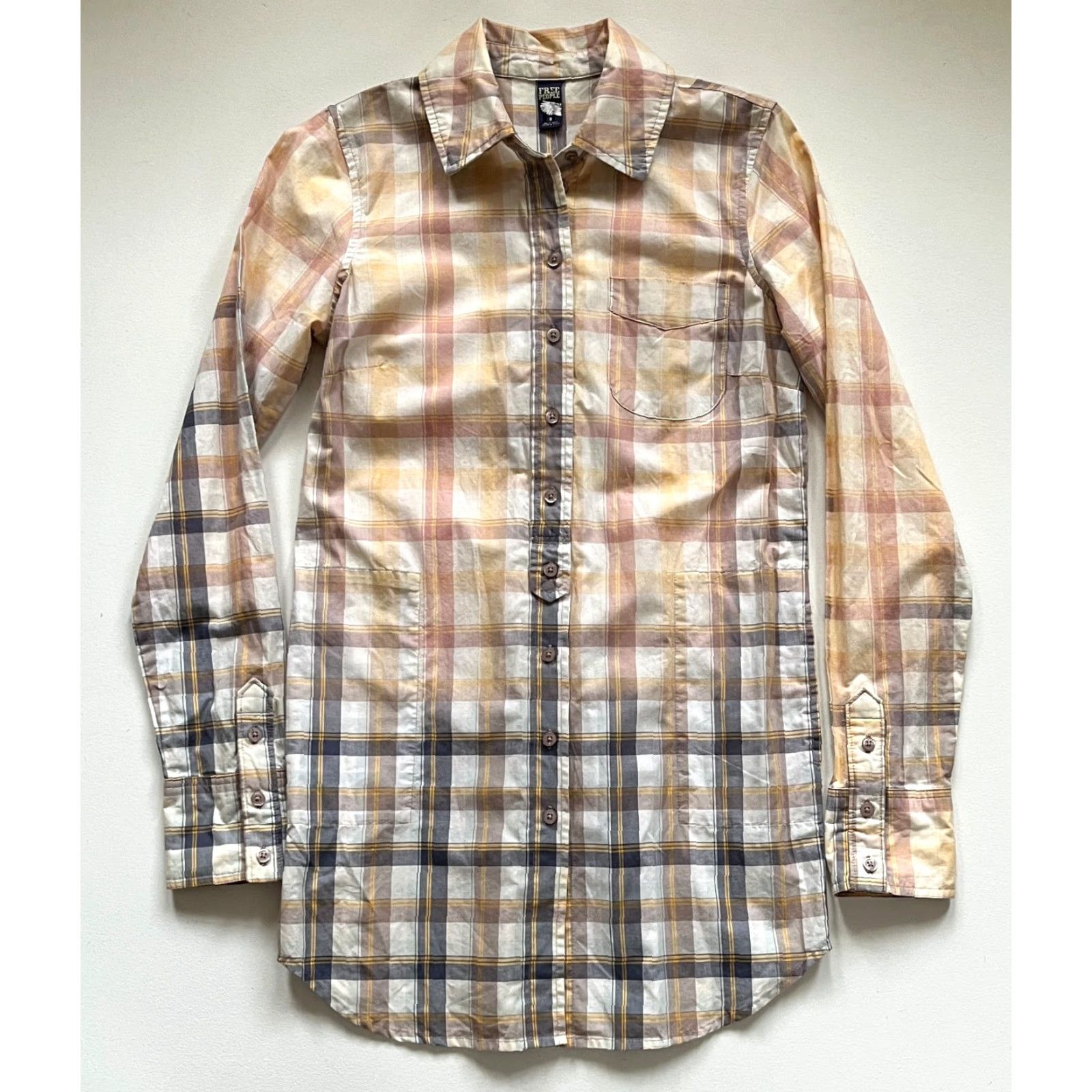 Free People NWT Free People Tunic Top Navy Plaid Size 8 Womens Button-Up Shirt 100% Cotton Long Sleeve Size M / US 6-8 / IT 42-44 - 4 Thumbnail
