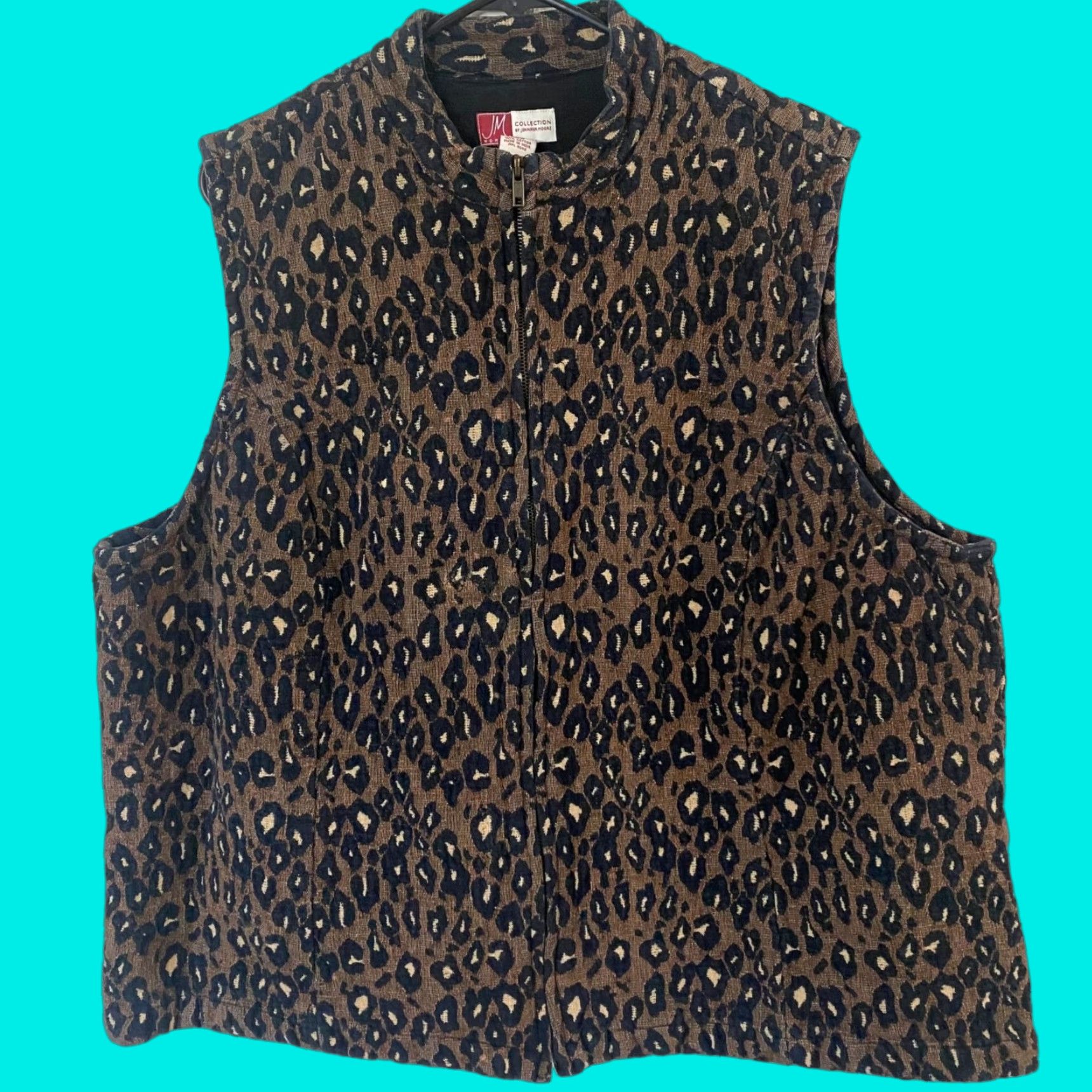 Vintage VINTAGE Jennifer Moore Vest Full Zip Womens Plus 20W Brown Cheetah Textured Leopard Print 100% Cotton Size 3XL / US 20-22 - 1 Thumbnail
