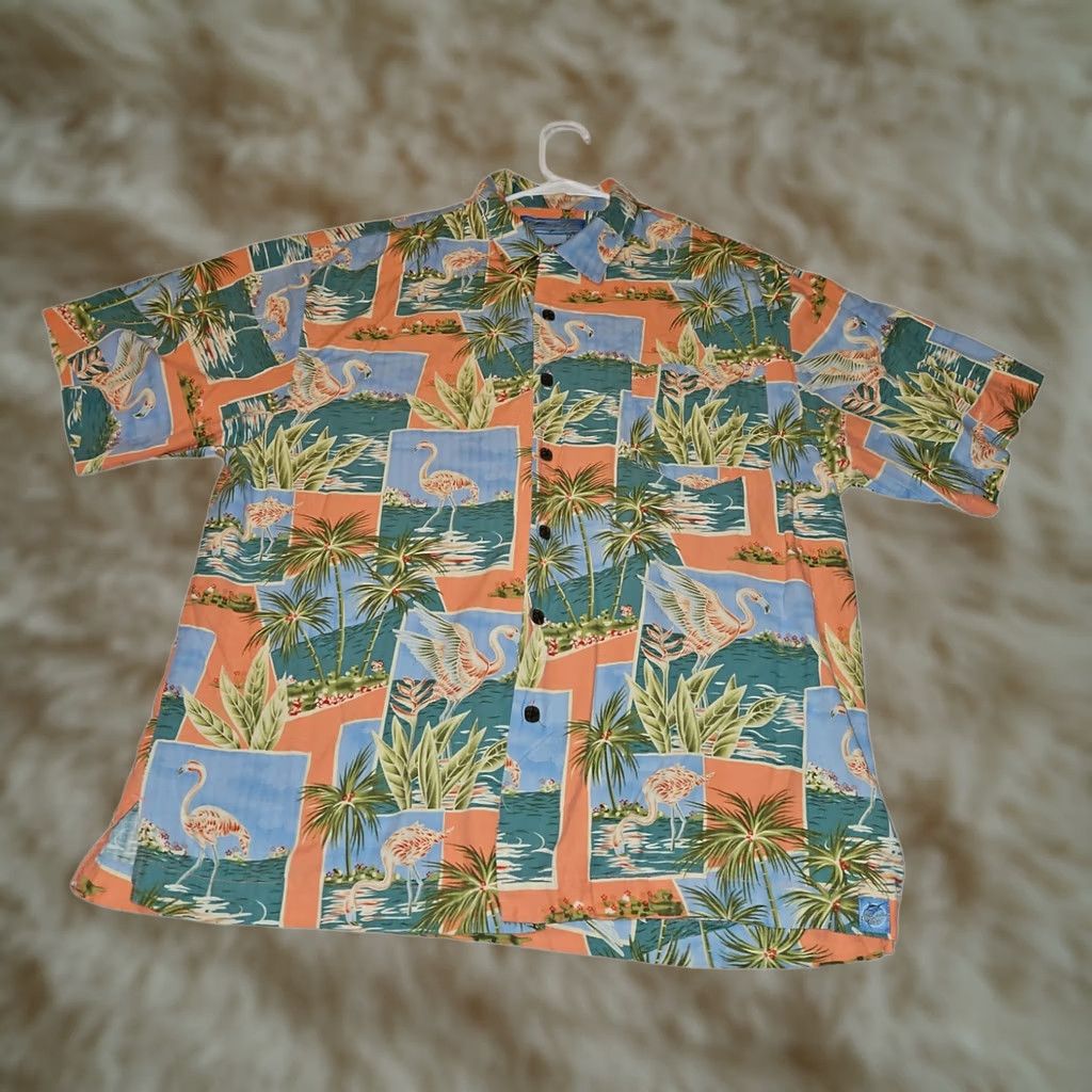 Vintage Bermuda Bay Silk Shirt Men's XL Short Sleeve Tropical Flamingos Vacation Size US XL / EU 56 / 4 - 1 Thumbnail