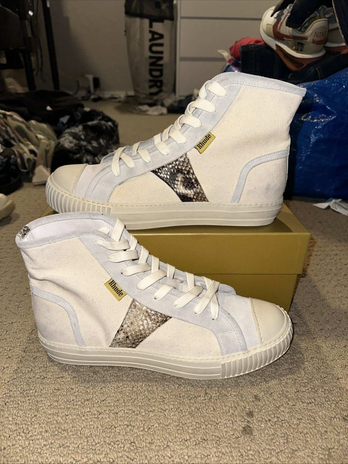 Rhude RHUDE Bel Airs White Snake Men's High Top Sneakers Size 12 Size US 12 / EU 45 - 1 Thumbnail