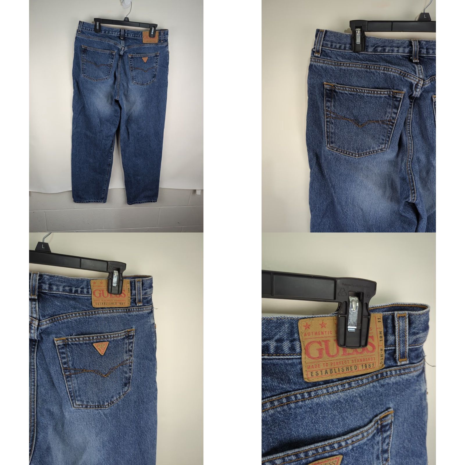 Guess VINTAGE Guess USA Men's Blue Jeans Relaxed Baggy Denim 36x34 Medium Wash Jeans Mens Blue 36-34 Relaxed 5-Pocket Logo Zipper Pocket Designer 90s Theme Size US 36 / EU 52 - 8 Thumbnail