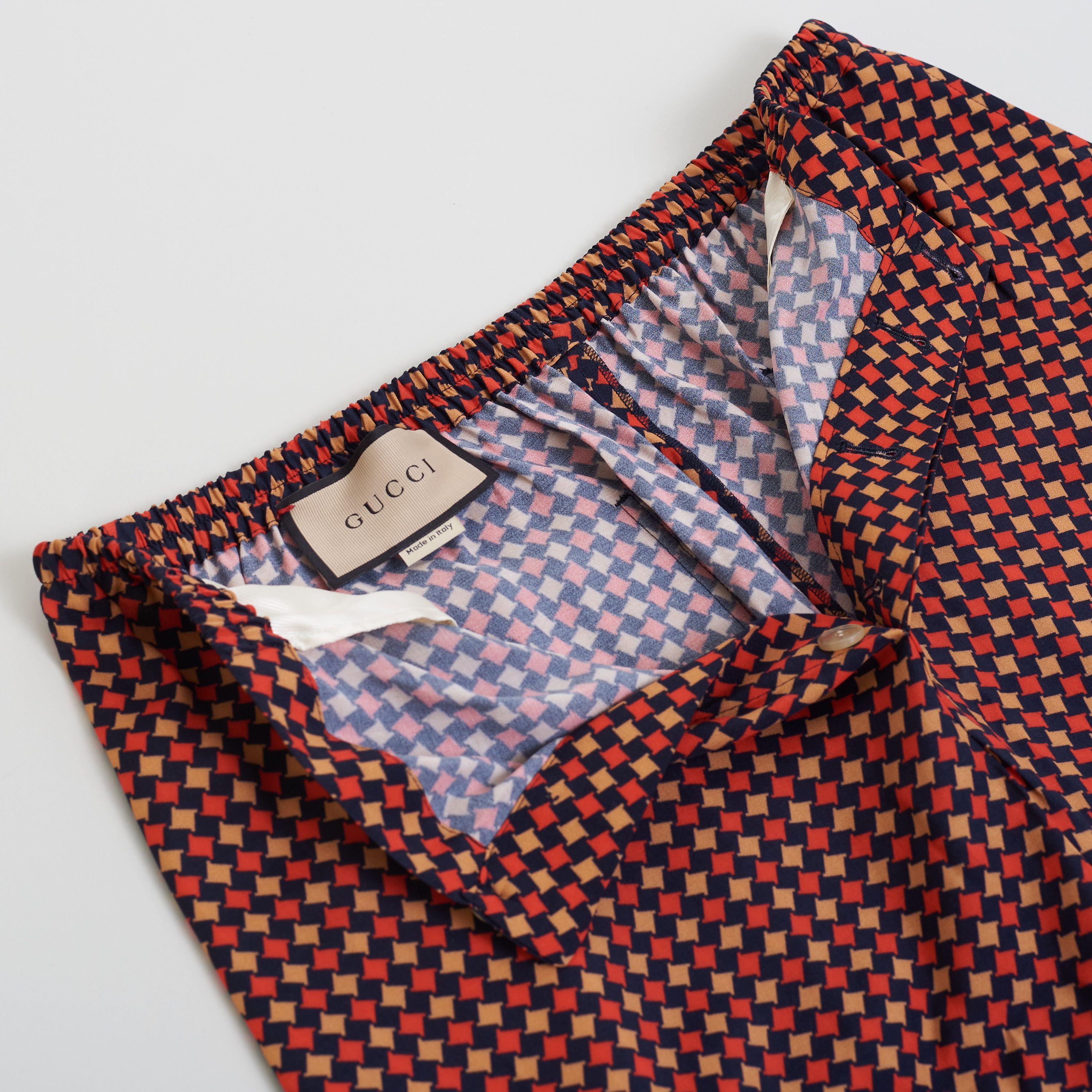 Gucci Geometric Houndstooth Print Shorts In Blue & Red Viscose Size US 32 / EU 48 - 10 Thumbnail