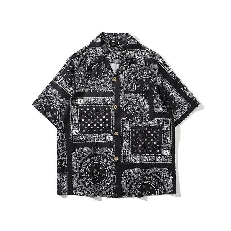 image of Crazy Shirts Paisley Bandana Print Short Sleeve Shirt in Black, Men's (Size XL)