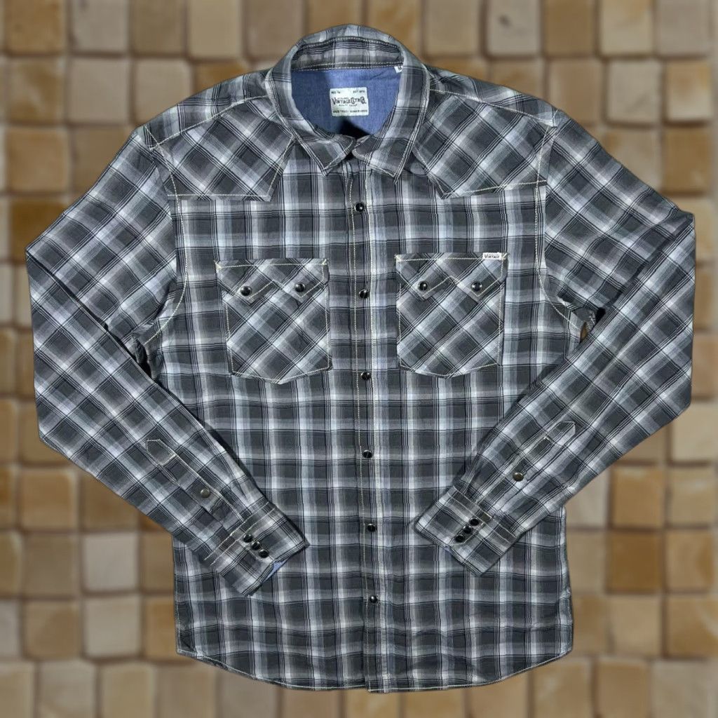 Jack & Jones JACK & JONES Western Black Grey White Plaid Check Long Sleeve Shirt M Size US M / EU 48-50 / 2 - 1 Thumbnail