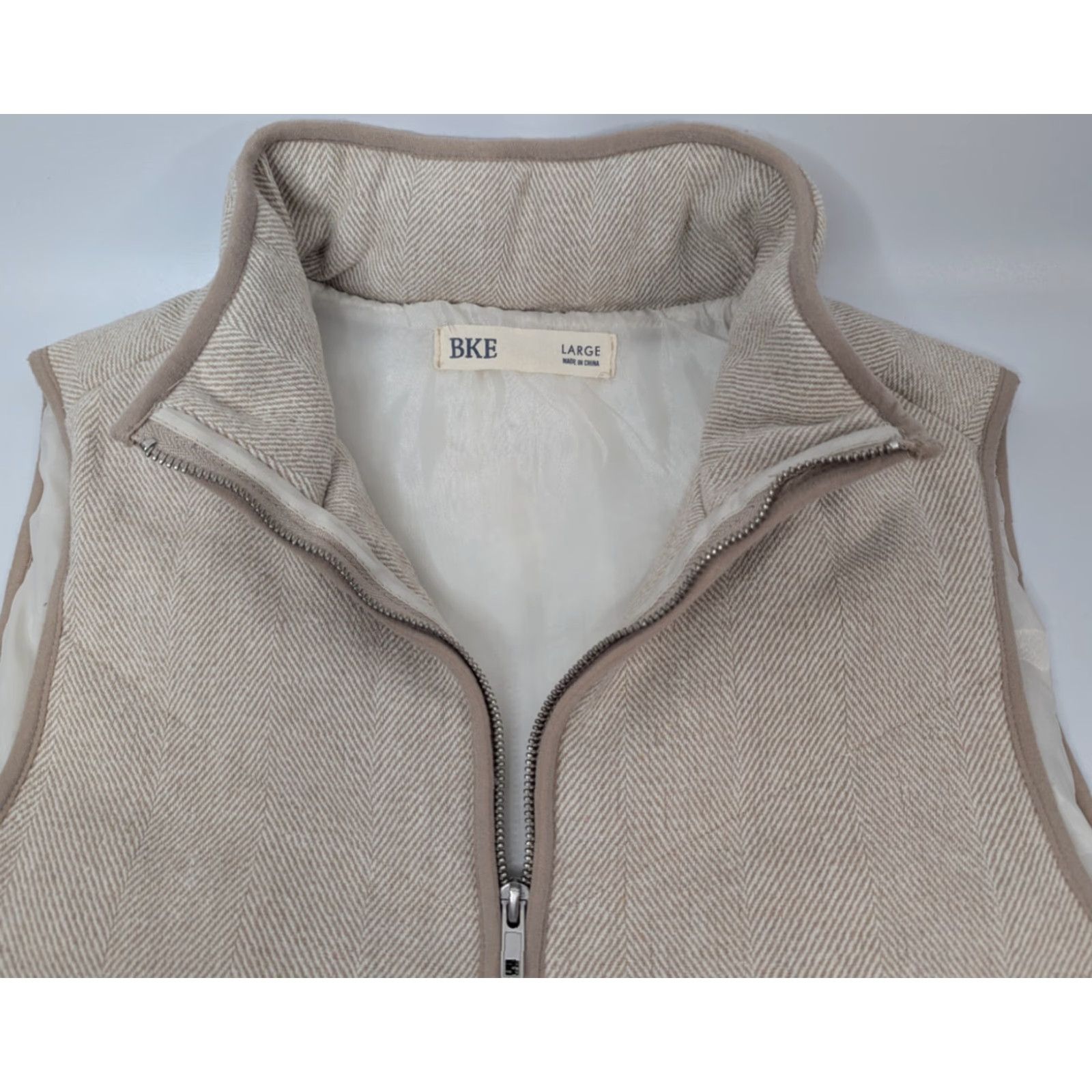 BKE VINTAGE BKE Vest Chevron Stripe Full Zip Tweed Insulated Cream Tan Beige Women's Large L Size L / US 10 / IT 46 - 5 Thumbnail