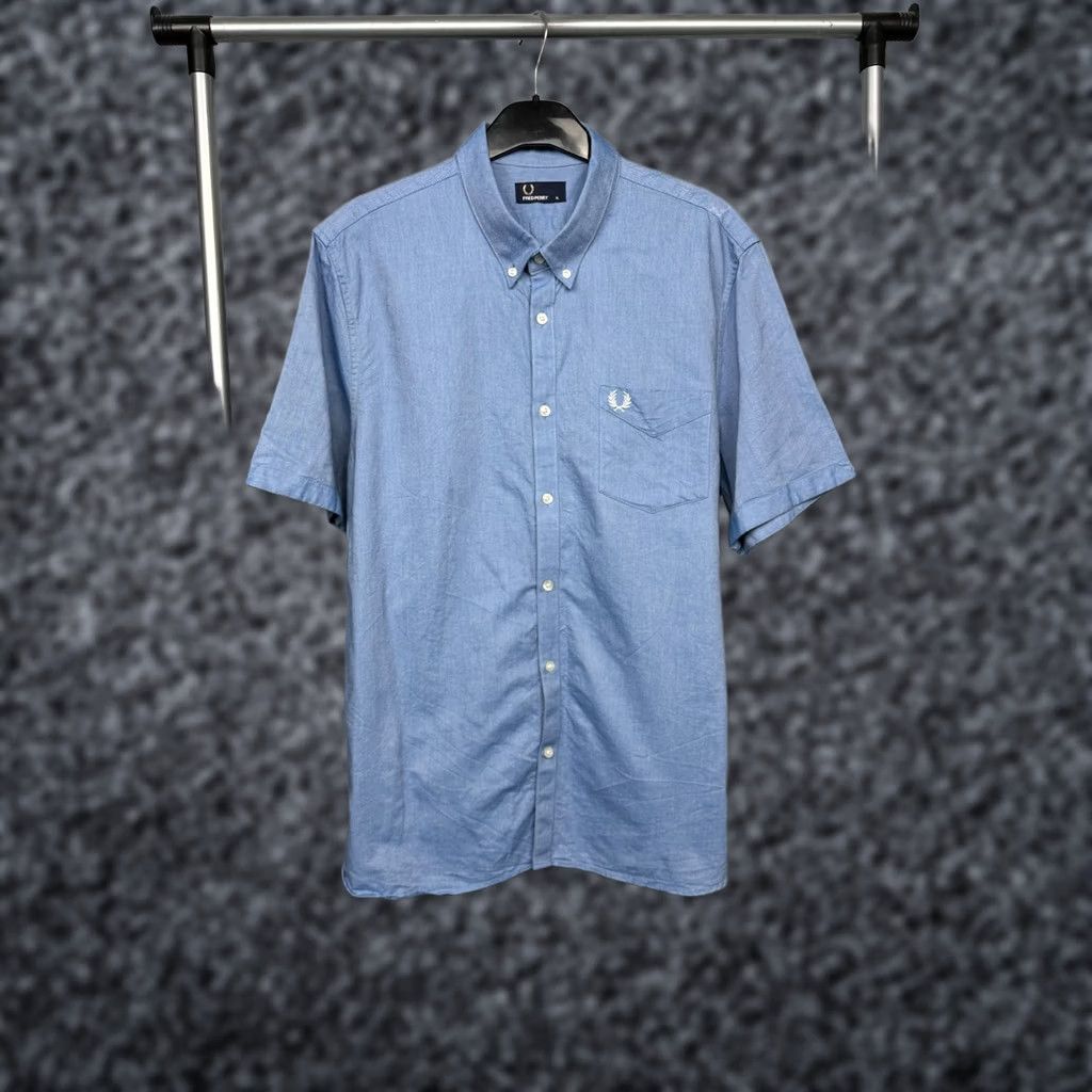 Fred Perry Fred Perry Mens Short Sleeve Shirt XL Blue Cotton Button-Up Shirt Size US XL / EU 56 / 4 - 1 Thumbnail