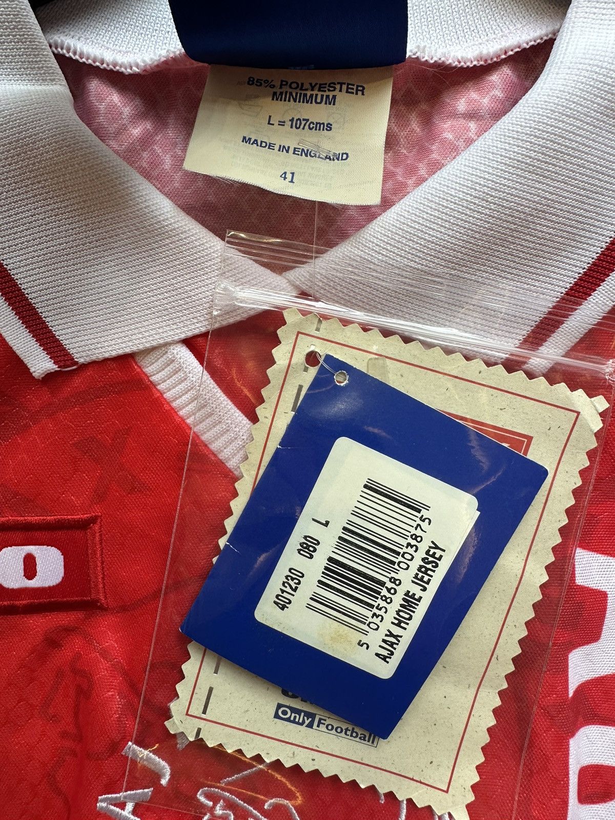 Umbro Soccer jersey Ajax Amsterdam 19981999 Home *BNWT* Okano Sign Size US L / EU 52-54 / 3 - 8 Thumbnail