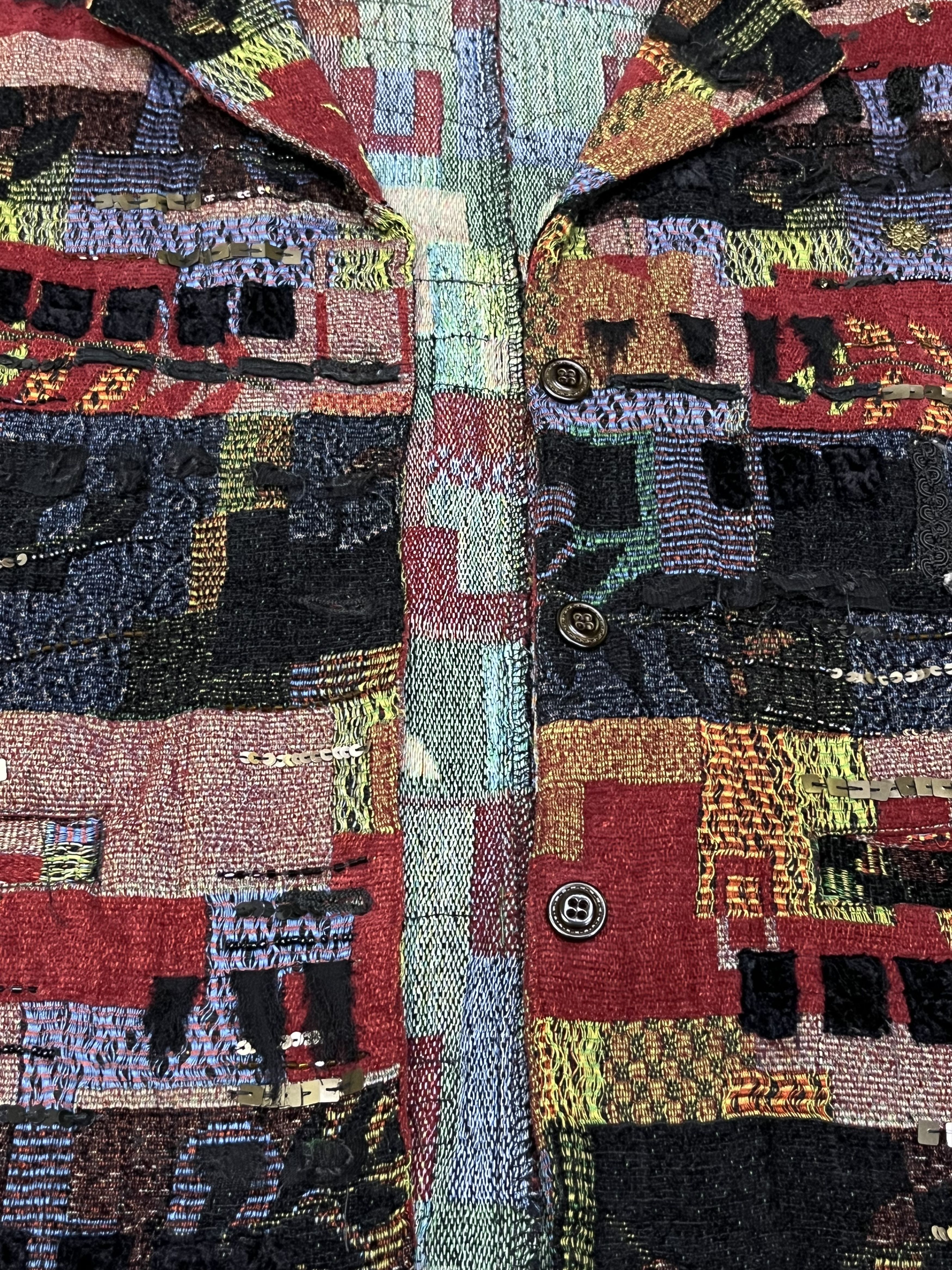 Chicos Vtg Tapestry Patchwork Art Blazer Grunge Avant Garde Jacket Size M / US 6-8 / IT 42-44 - 15 Thumbnail