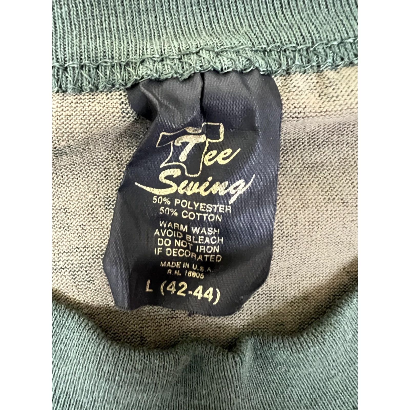 Vintage Vintage Tee Swing Green Camouflage Long Sleeve T-Shirt Mens Large Crew Neck Shirt Camouflage Pattern Fall Cotton Polyester Jersey 50/50 Size US L / EU 52-54 / 3 - 2 Thumbnail
