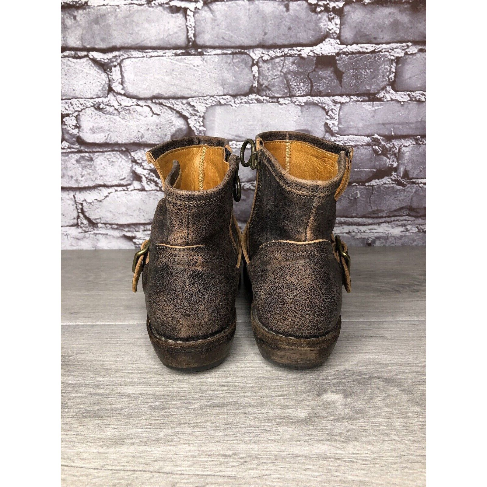 Fiorentini + Baker Fiorentini + Baker Brown Leather Side Zip Buckle Ankle Boots Size US 7 / IT 37 - 18 Thumbnail