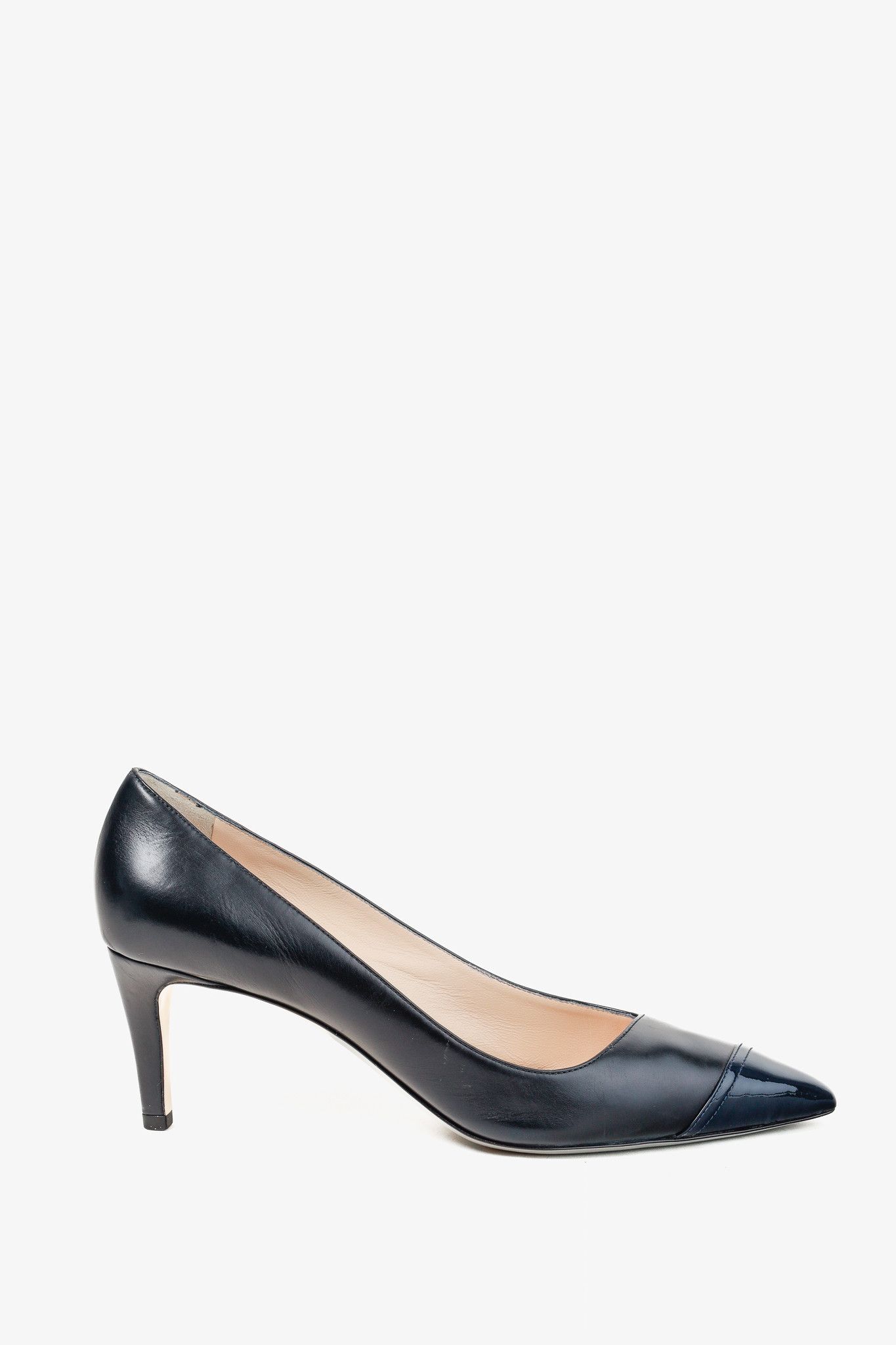 Giorgio Armani Giorgio Armani Navy Blue Leather Pointed-Cap-Toe Pumps Size US 9.5 / IT 39.5 - 1 Thumbnail