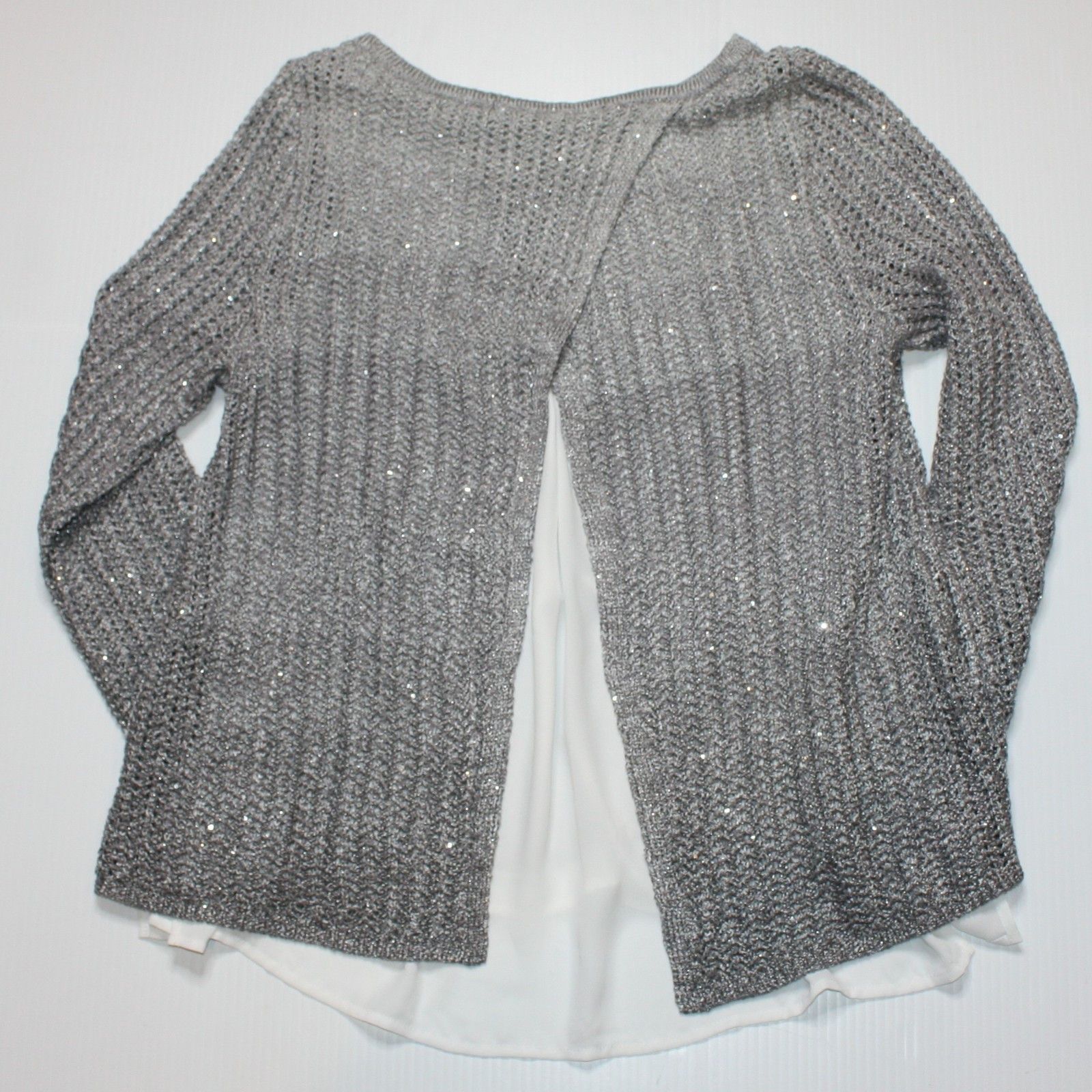 White House Black Market Women's Sequin Silver Ombre Twofer Sweater in size S Size S / US 4 / IT 40 - 5 Thumbnail