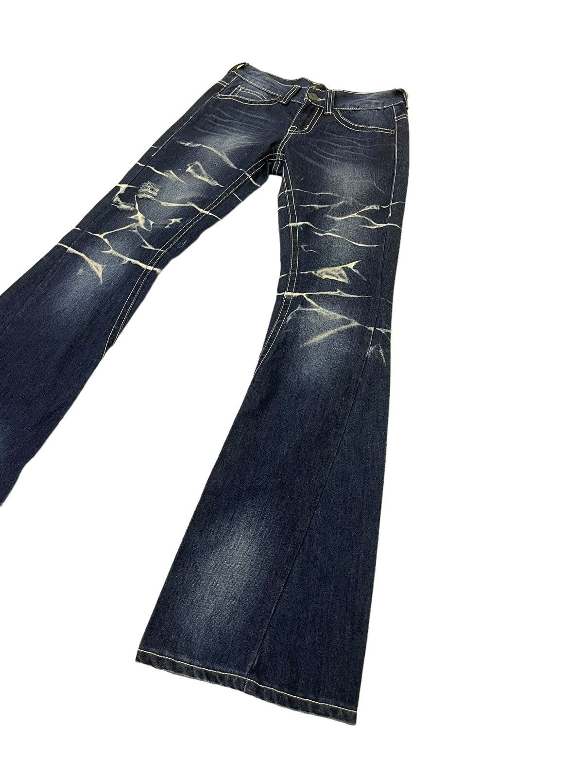 Japanese Brand Flare Jeans Black Crown Faded Distress Boot Cut 8🟦7 Size US 28 / EU 44 - 3 Thumbnail