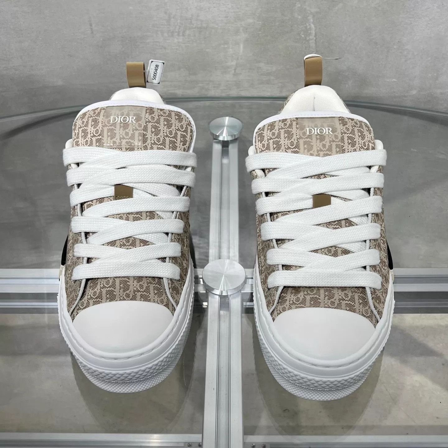 Dior Beige Patterned Lace-Up Sneakers Size 9 Size US 9 / EU 42 - 1 Thumbnail