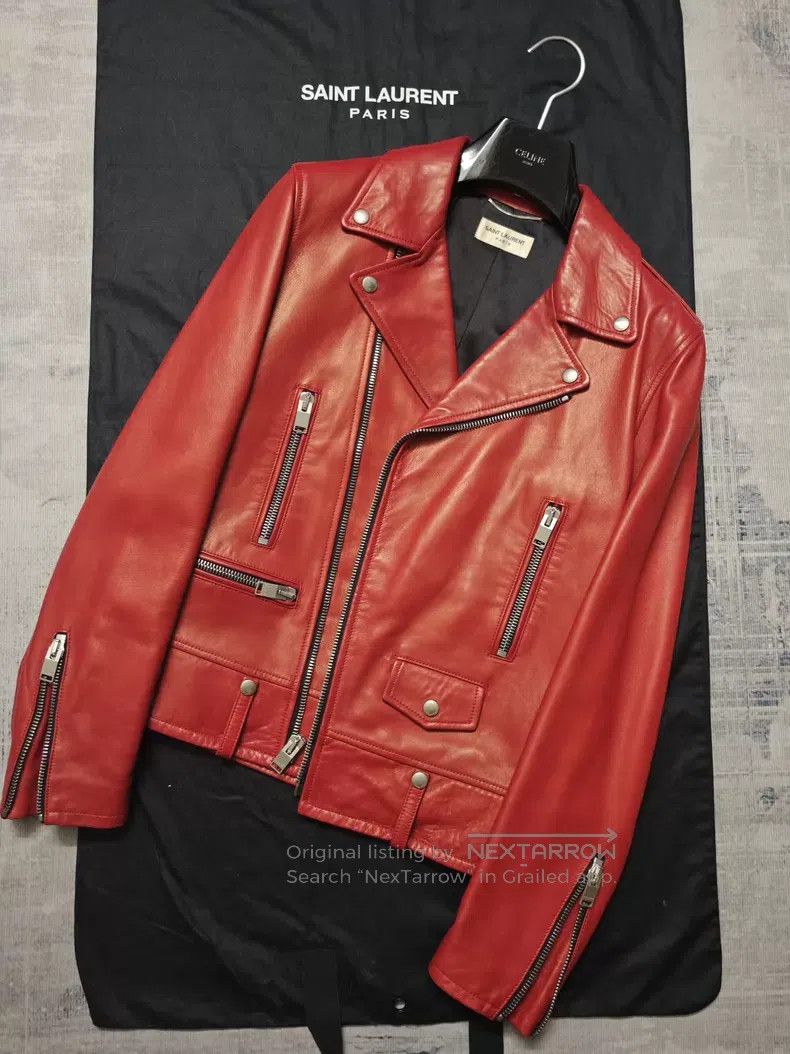 Saint Laurent Paris Saint Laurent Paris Red Biker Leather Jacket i Size US M / EU 48-50 / 2 - 1 Thumbnail