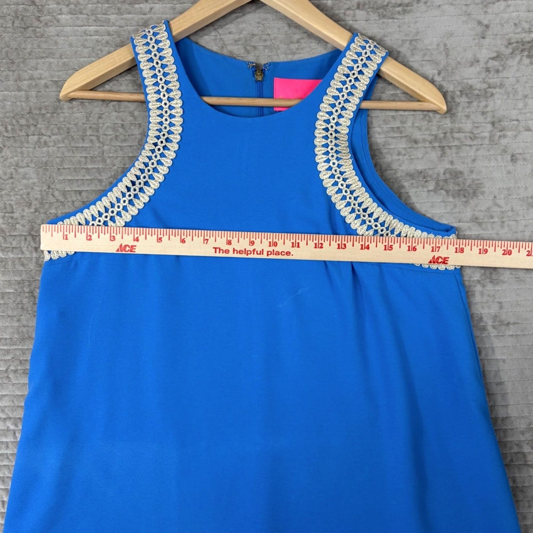 Lilly Pulitzer Lilly Pulitzer Blue Sleeveless Shift Dress Gold Soutache Trim Size 8 012744 Size M / US 6-8 / IT 42-44 - 2 Thumbnail