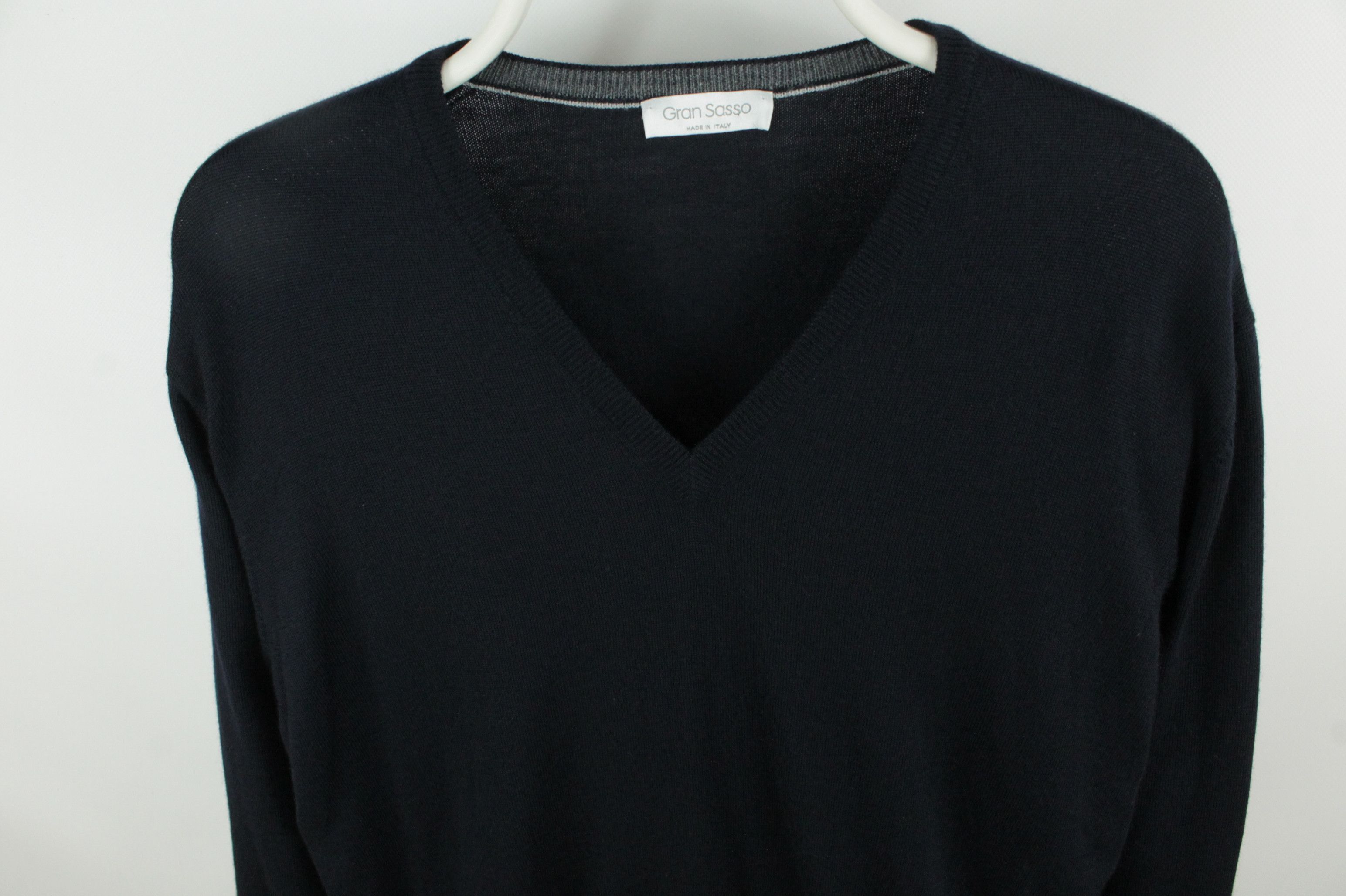 Gran Sasso Gran Sasso V-Neck Navy Knit Wool Sweater Pullover Men's Size US XL / EU 56 / 4 - 2 Thumbnail