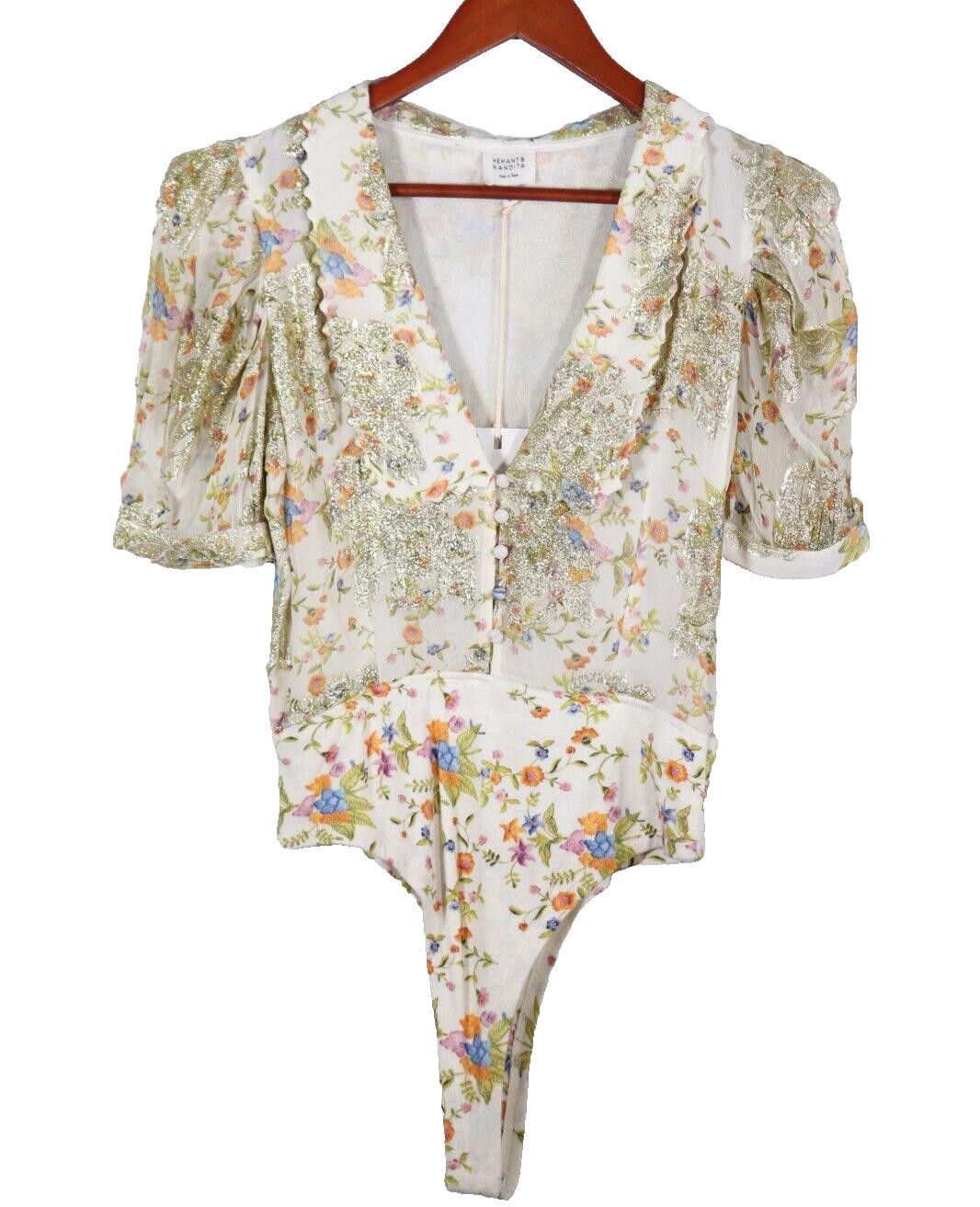 Designer Hemant & Nandita Women Medium Ivory Pied Floral Bodysuit NWT Size M / US 6-8 / IT 42-44 - 11 Thumbnail