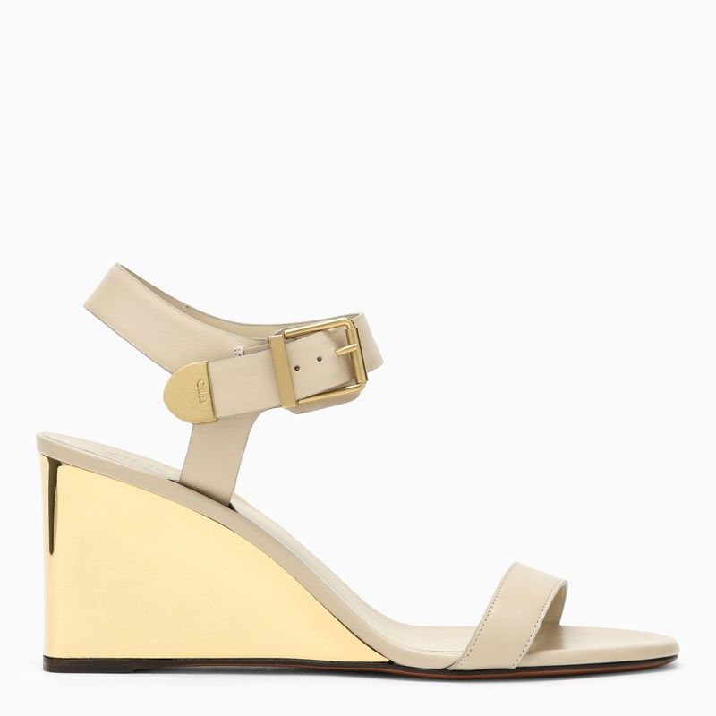 image of Chloe Rebecca Pearl-Coloured Leather Sandal in Beige, Women's (Size 8)