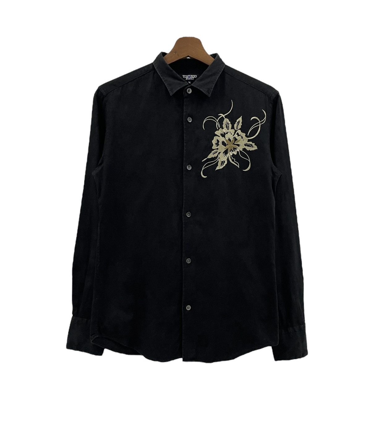 TORNADO MART Wrinkled Long Sleeve Shirt M Polyester BLK