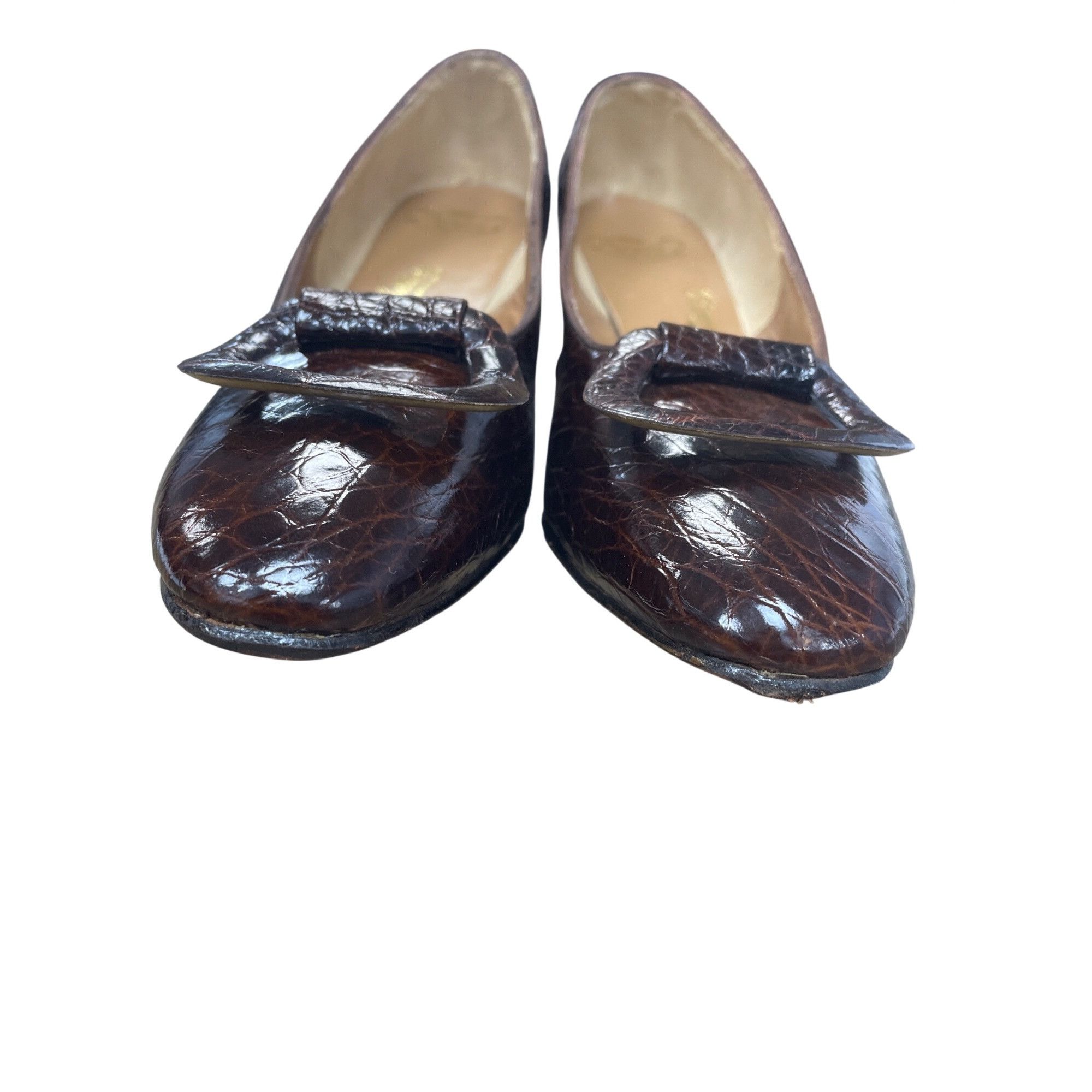 Vintage O'Connor Goldberg Womans VTG Brown Alligator Leather Heels S Size US 7 / IT 37 - 8 Thumbnail