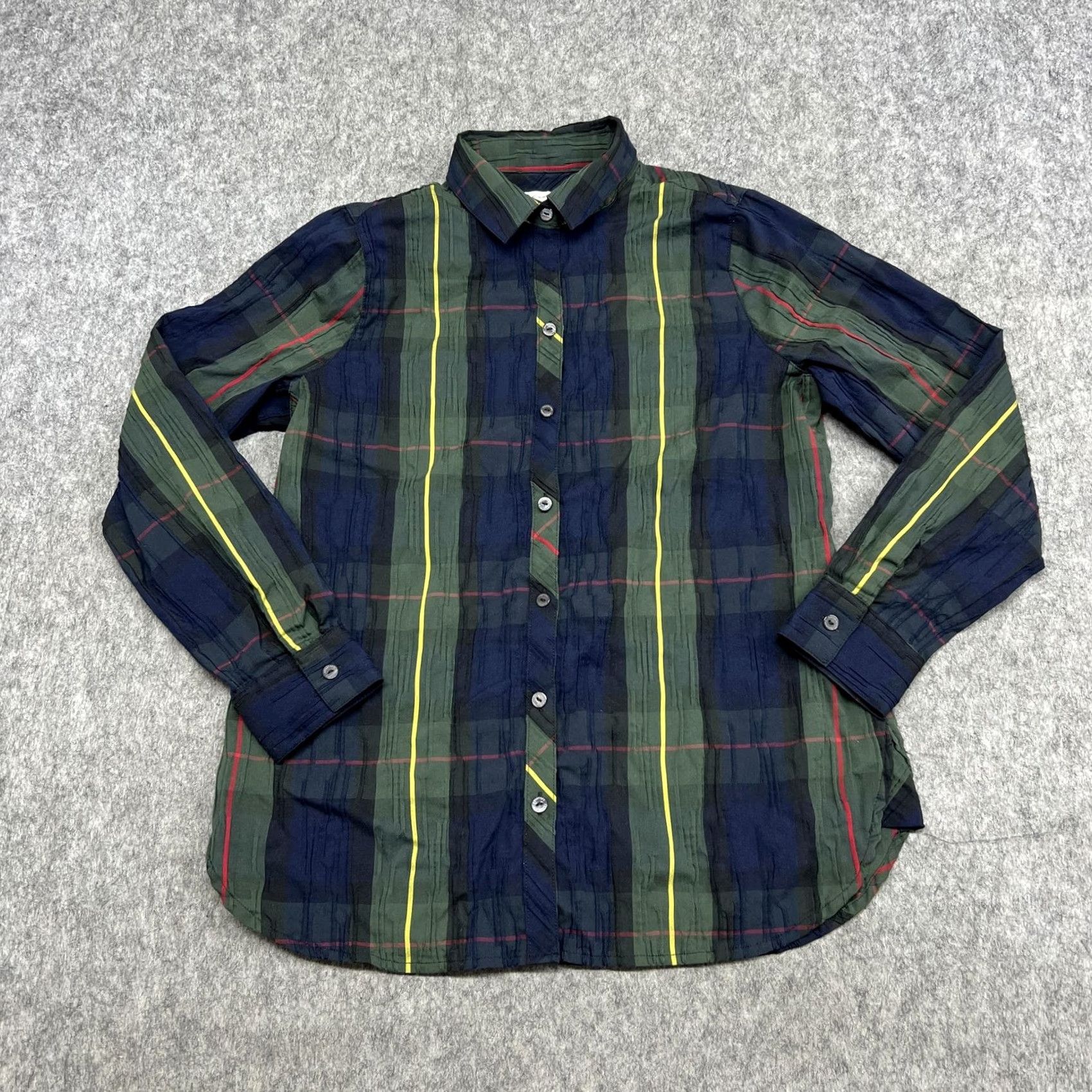 Vintage Foxcroft Shirt Womens 8P Blue Plaid Long Sleeve Button Front Stretch Petite Size M / US 6-8 / IT 42-44 - 2 Thumbnail