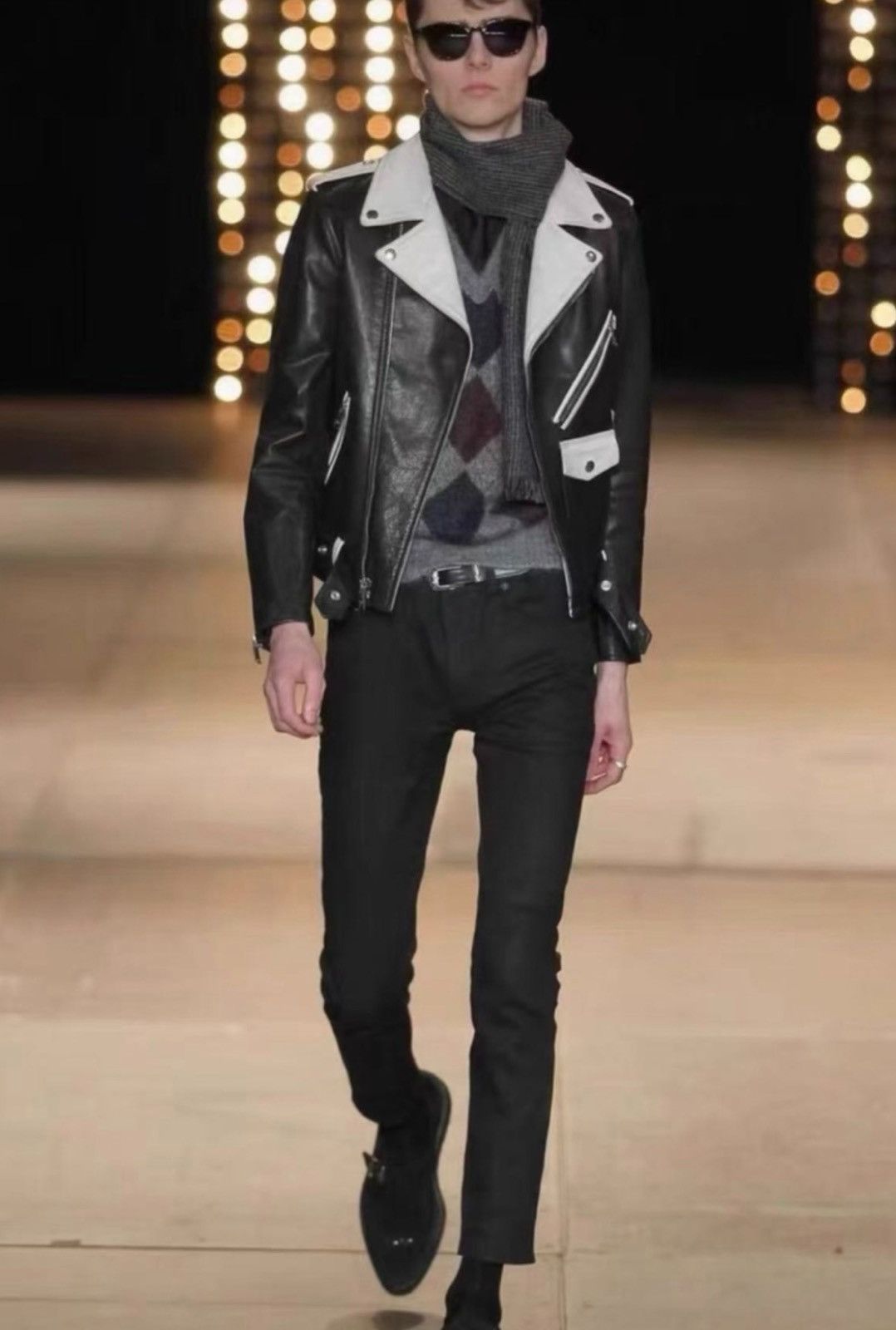 Saint Laurent Paris Saint Laurent 14FW Black & White Cowhide Motorcycle Jacket Size US L / EU 52-54 / 3 - 7 Thumbnail