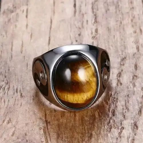 Other Oval Cat's Eye Stone Ring Men's Bohemian Crystal Size ONE SIZE - 4 Thumbnail