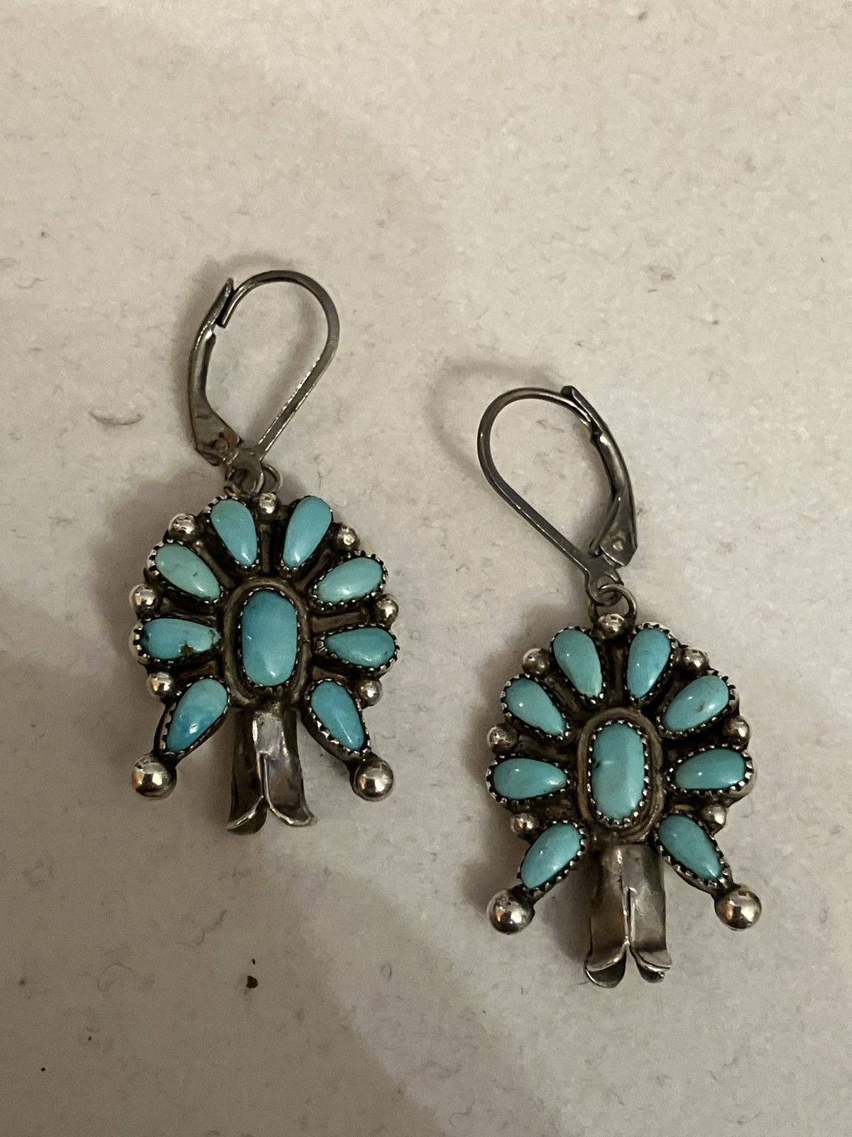 Other Navajo Sleeping Beauty Turquoise Squash Blossom Earrings Size ONE SIZE - 1 Thumbnail