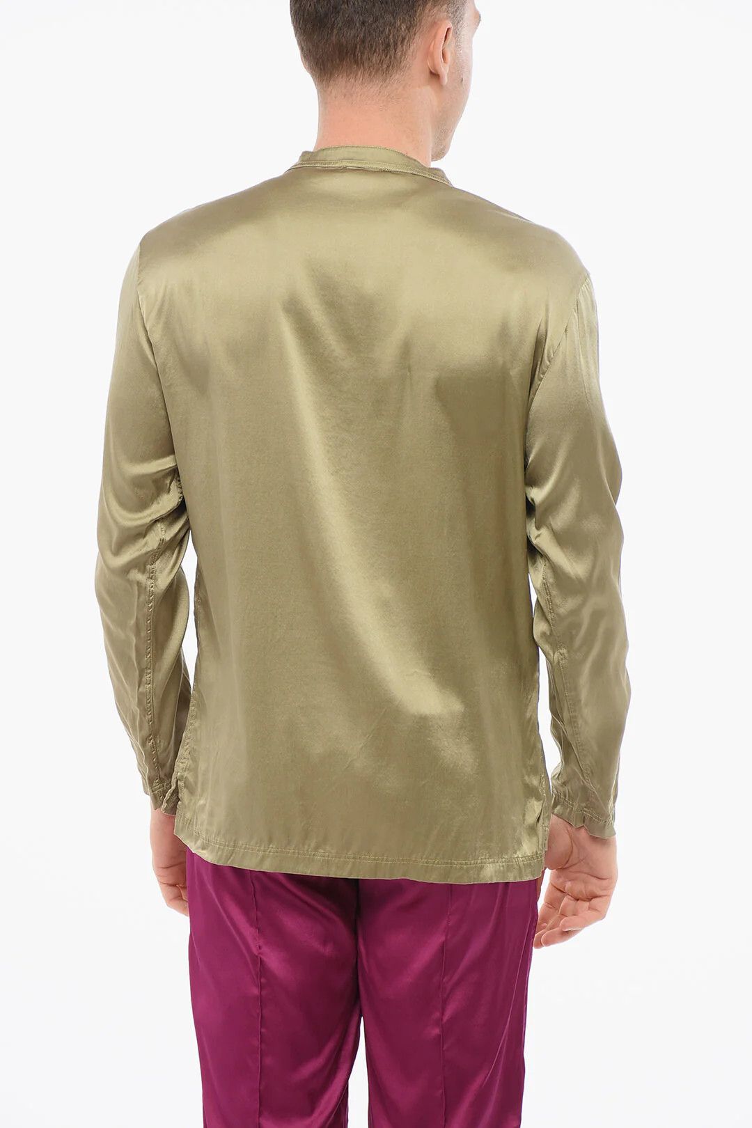 Tom Ford og1mm0426 Silk Satin Pajama Shirt in Military Green Size US L / EU 52-54 / 3 - 2 Thumbnail