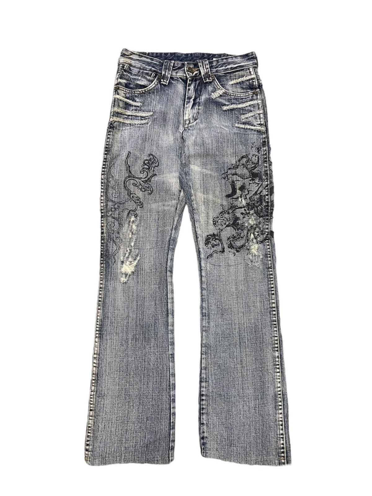 Vintage Semantic Design Paint X Distressed Flare Jeans