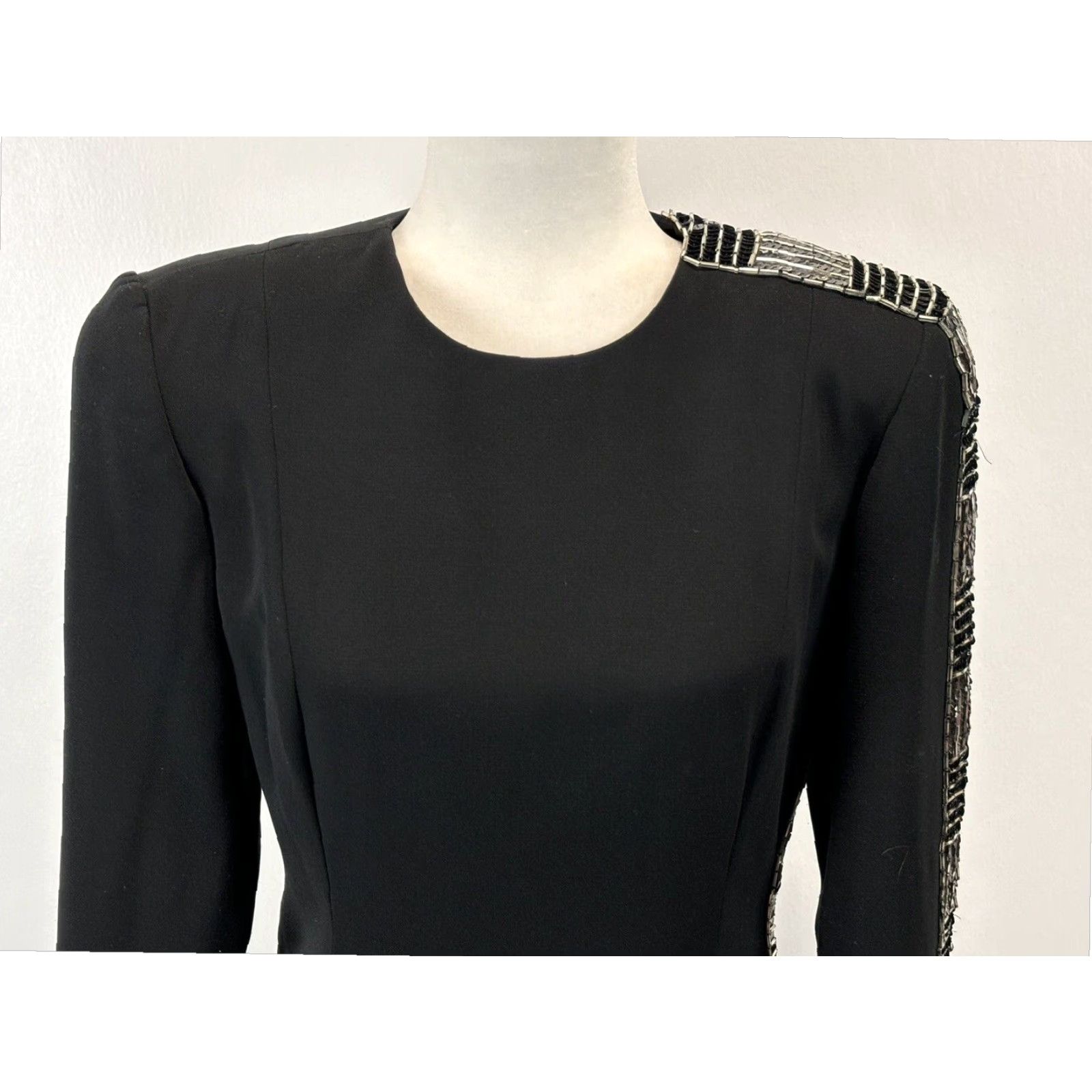 Bill Blass VINTAGE Bill Blass Cocktail Dress Black Sequins Beaded Eveningwear Womens 6 Long Sleeve 1980s Size M / US 6-8 / IT 42-44 - 5 Thumbnail