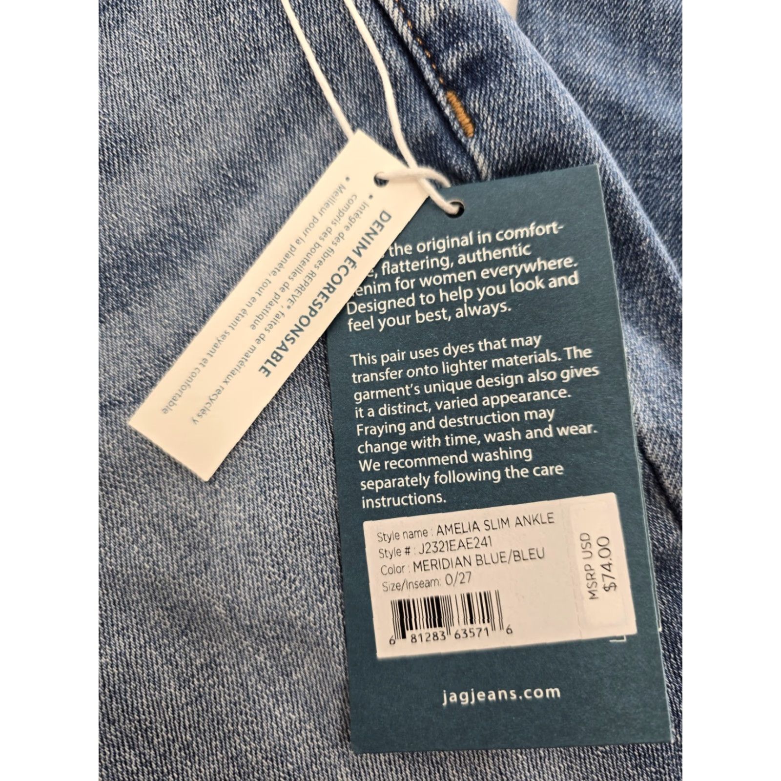 AG Jeans NWT JAG Jeans Women's Amelia Pull On Slim Fit Ankle Jean Meridian Blue Sz 0/27 Size 25" / US 0 / IT 36 - 7 Thumbnail