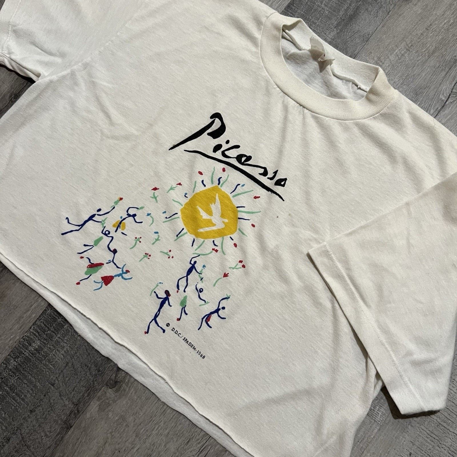 Vintage VTG Picasso T Shirt White Spadem Cropped 80s Artistic Art L Size L / US 10 / IT 46 - 3 Thumbnail
