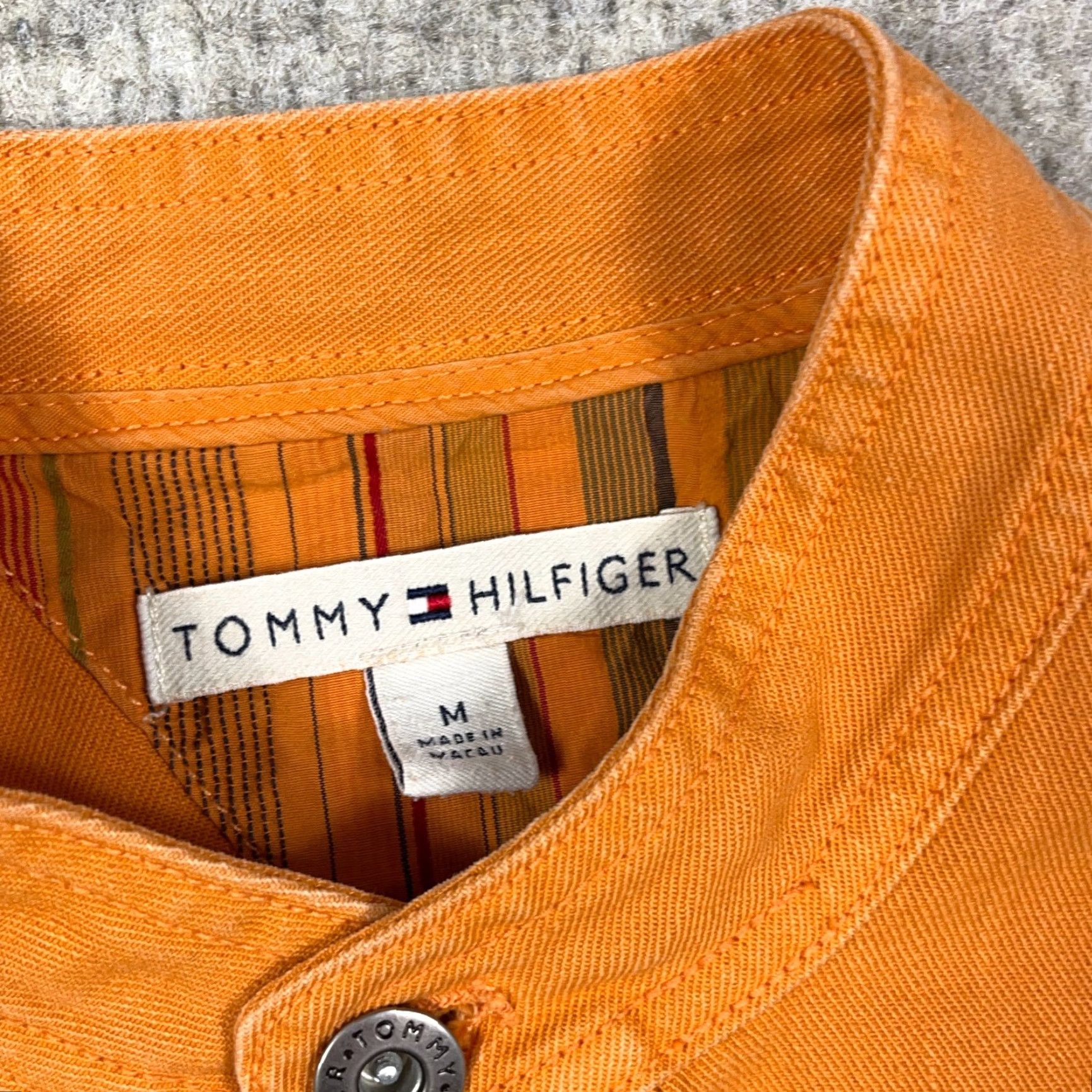 Tommy Hilfiger VINTAGE Tommy Hilfiger Denim Jacket Women M Orange Denim 80s 90s Biker Classic Modern Logo Pockets Mid Modern Womens Size M / US 6-8 / IT 42-44 - 2 Thumbnail