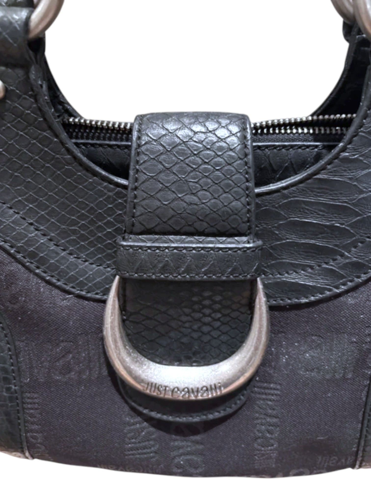 Just Cavalli Just Cavalli Black Monogram Canvas & Python Hobo Bag c.2000s Size ONE SIZE - 9 Thumbnail