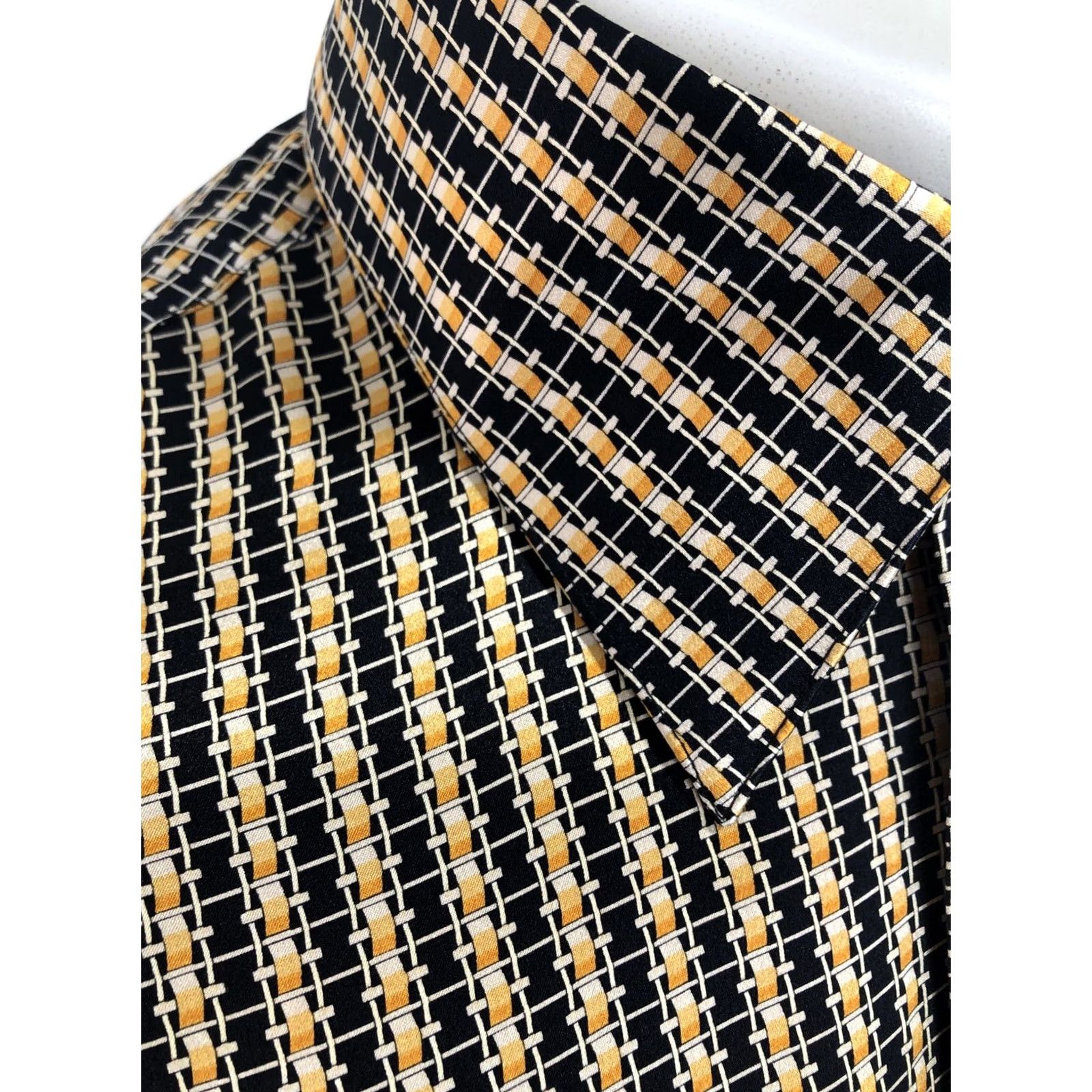 Vintage BERNINI PLATINUM Silk Geometric Stripe S Shirt Mens Long Sleeve Button-Up Black / Gold / Beige Size US S / EU 44-46 / 1 - 2 Thumbnail