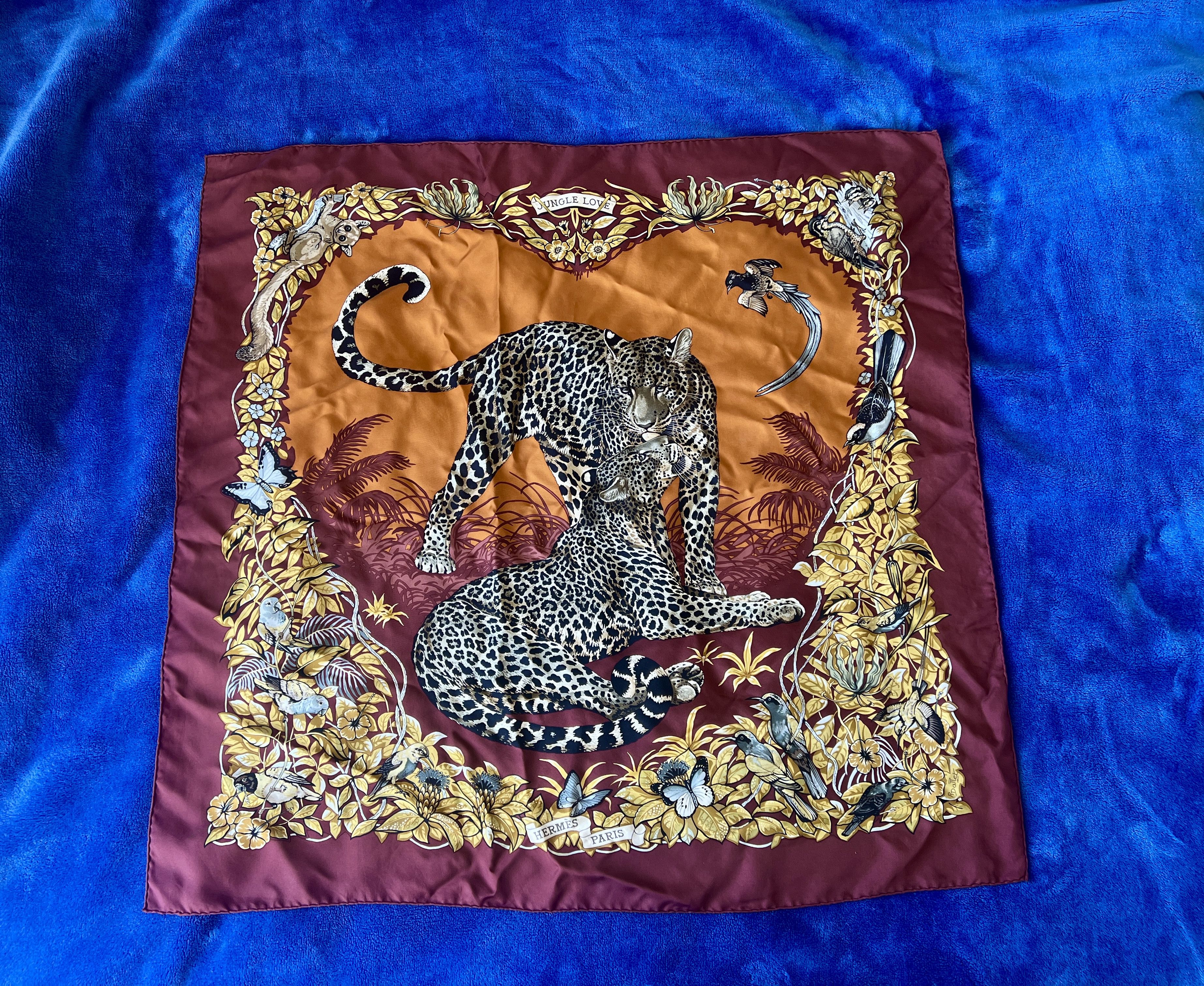 Hermes Vintage Hermès Jungle Love Maroon Scarf Carre 90 With Box Size ONE SIZE - 1 Thumbnail
