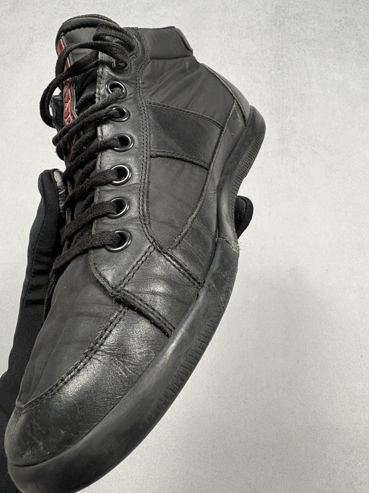 Prada Prada High-Top Sneakers Black Leather Nylon Red Tab US 9 Y2K Size US 9 / EU 42 - 10 Thumbnail