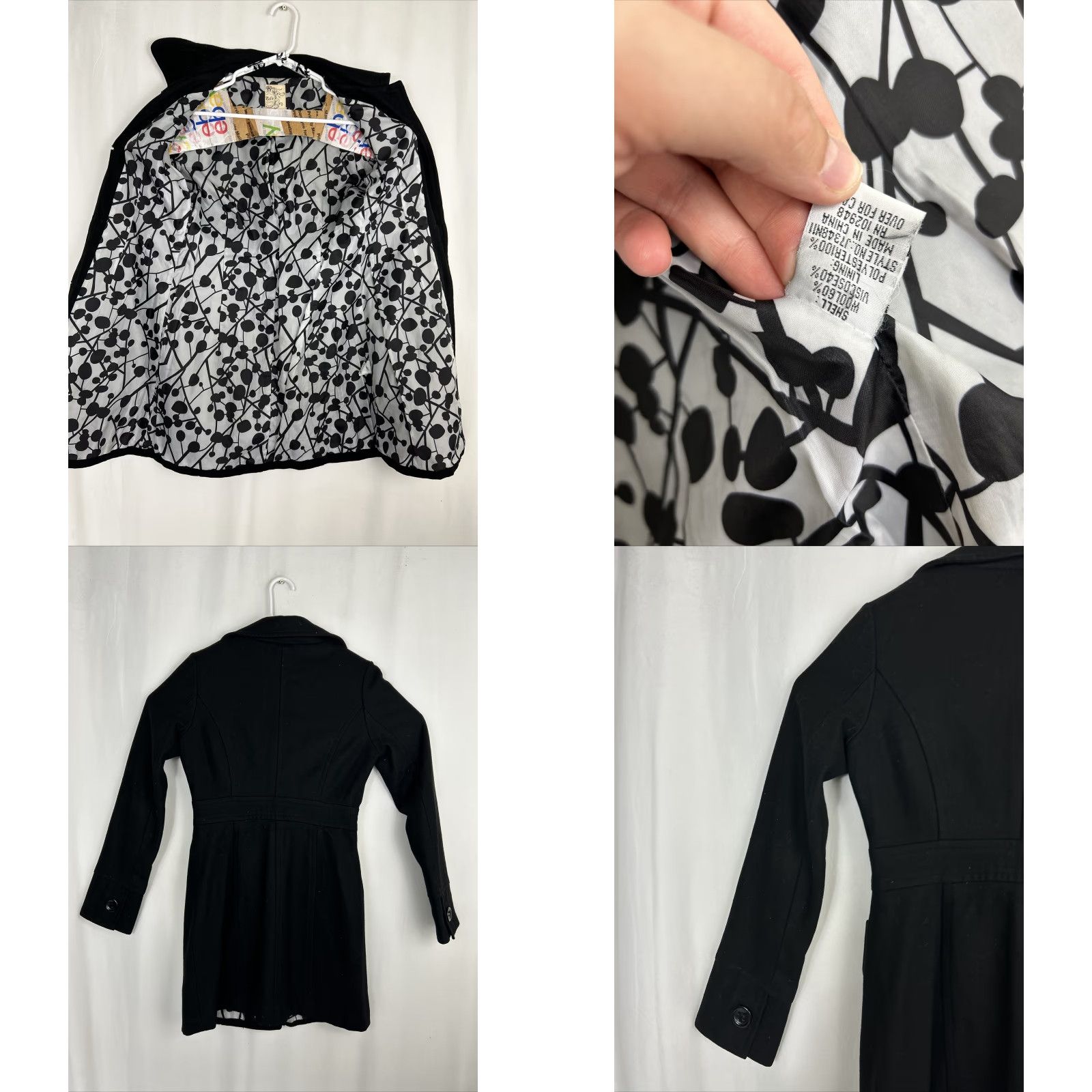Anthropologie anthropologie Pea Coat Womens Small Black Wool Blend Coat with Lined Pockets Button Up Tulle detailing Size S / US 4 / IT 40 - 8 Thumbnail