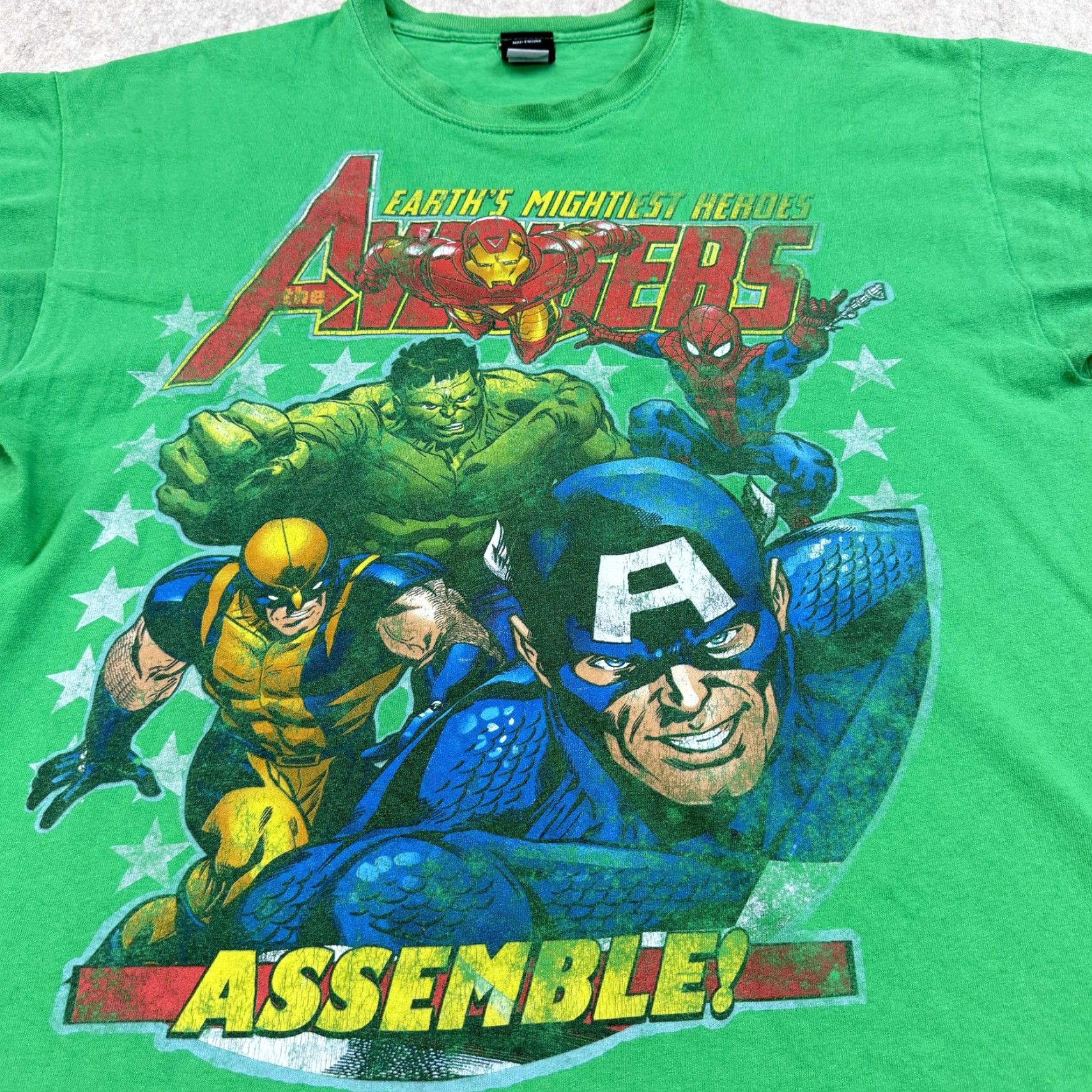 Vintage Marvel Avengers Assemble Men XL Hulk Ironman Captain Spider Wolverine T-Shirt Green Crew Neck Short Sleeve Graphic Print Size US XL / EU 56 / 4 - 5 Thumbnail