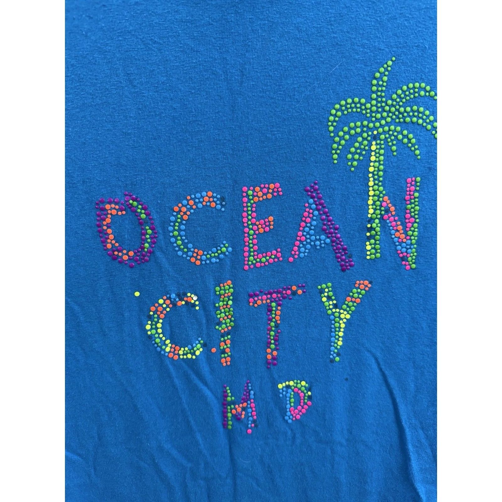 Gildan Gildan T-Shirt Medium Blue Ocean City Maryland Textured Short Sleeve Casual Shirt Adults Regular Size M Blue 90s City College Size M / US 6-8 / IT 42-44 - 2 Thumbnail
