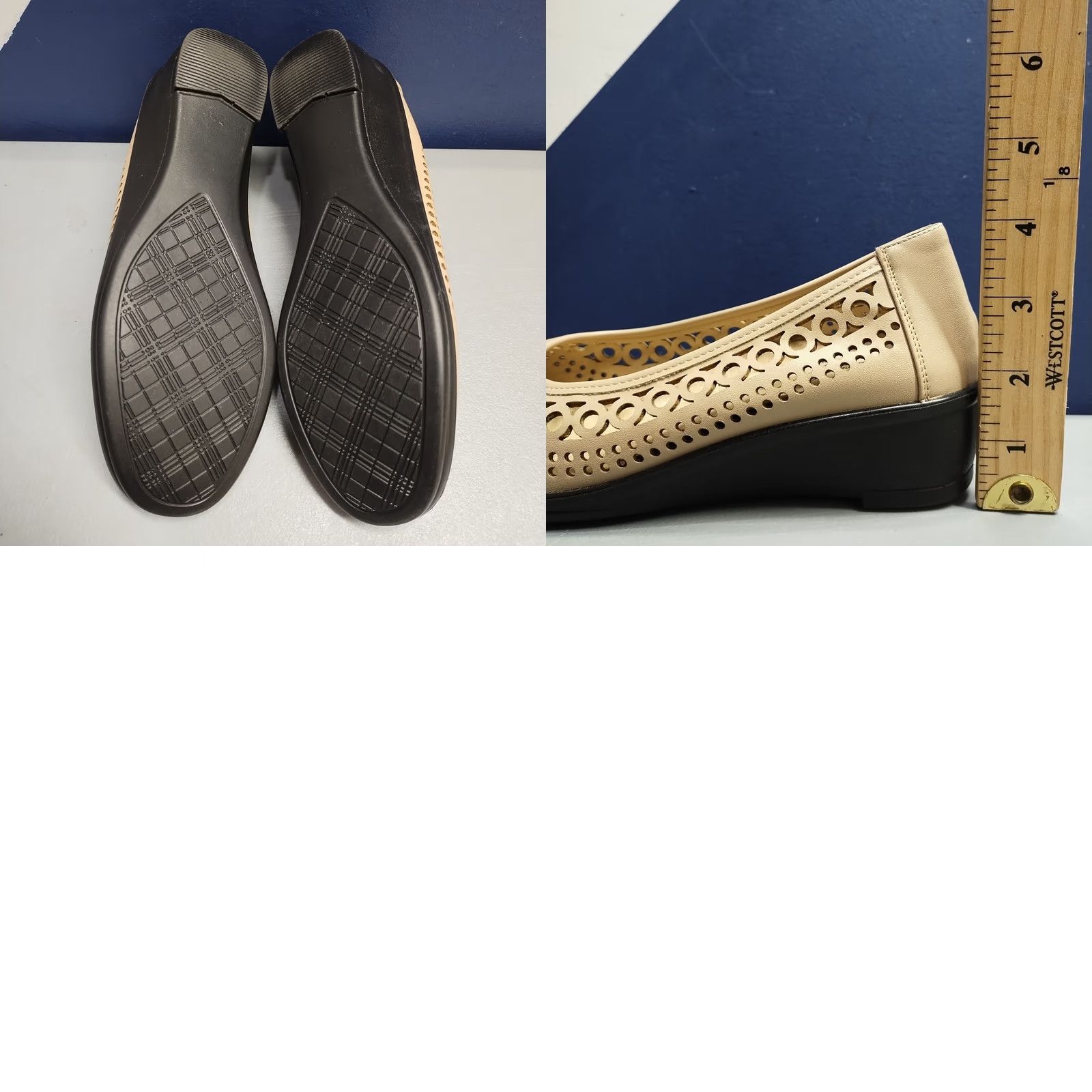 Vintage Easy Street Mona Wedge Pumps Womens Size 7 Tan Black Leather Slip On Shoes Size US 7 / IT 37 - 8 Thumbnail