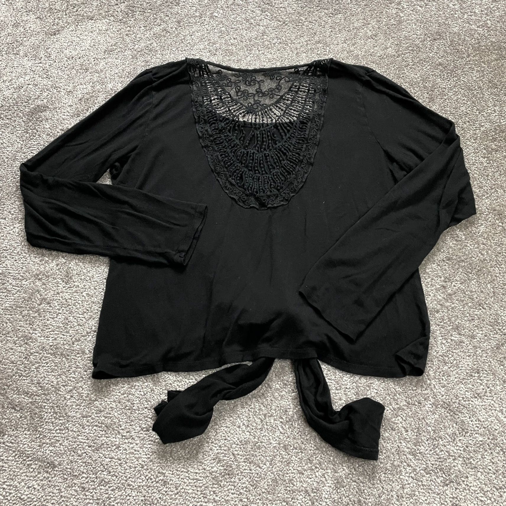Vintage Unbranded Blouse Womens Large Long Sleeve Crochet Front Tie Back Stretch Casual Size L / US 10 / IT 46 - 2 Thumbnail