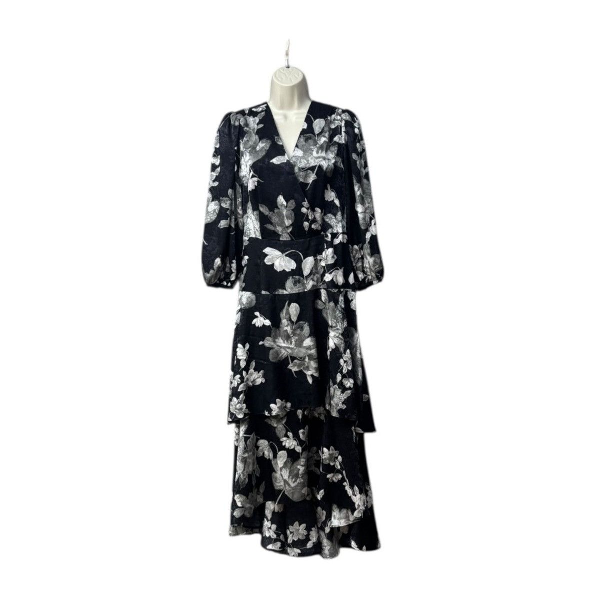 Calvin Klein Calvin Klein Printed Midi Tiered Dress, Black/Silver, Sz. 10 Size M / US 6-8 / IT 42-44 - 12 Thumbnail