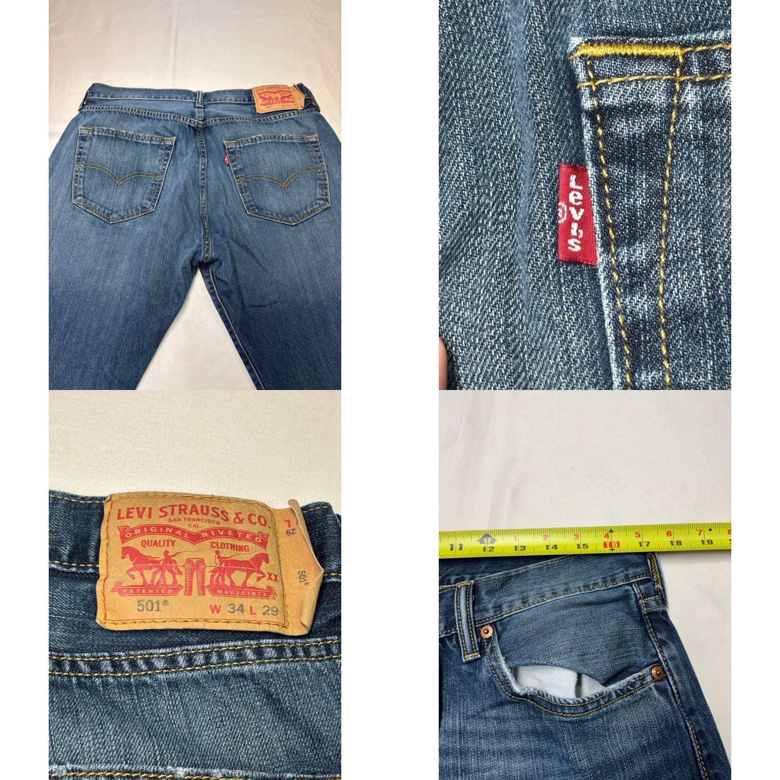 Denime Levi Strauss 501 Jeans Mens W34 L29 Button Fly Blue Denim Straight Leg Regular Rise Mid 501 Button Closure Pockets 5-Pocket Vintage No Size US 34 / EU 50 - 8 Thumbnail