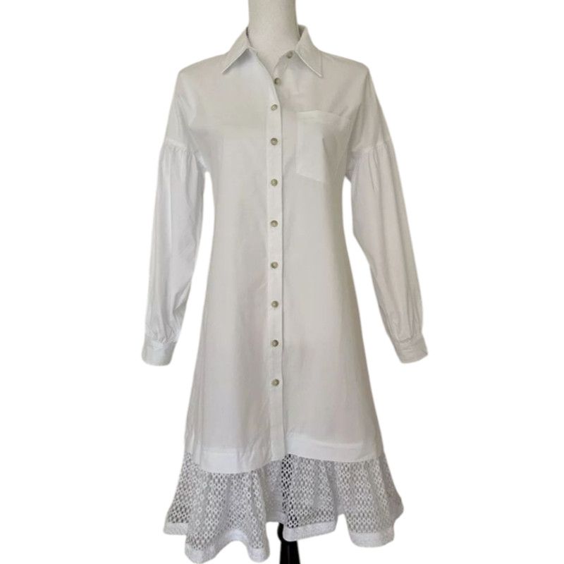 Anthropologie NWT Anthropologie Maeve Lace-Hem Shirt Dress $160 Sz S White Size S / US 4 / IT 40 - 5 Thumbnail