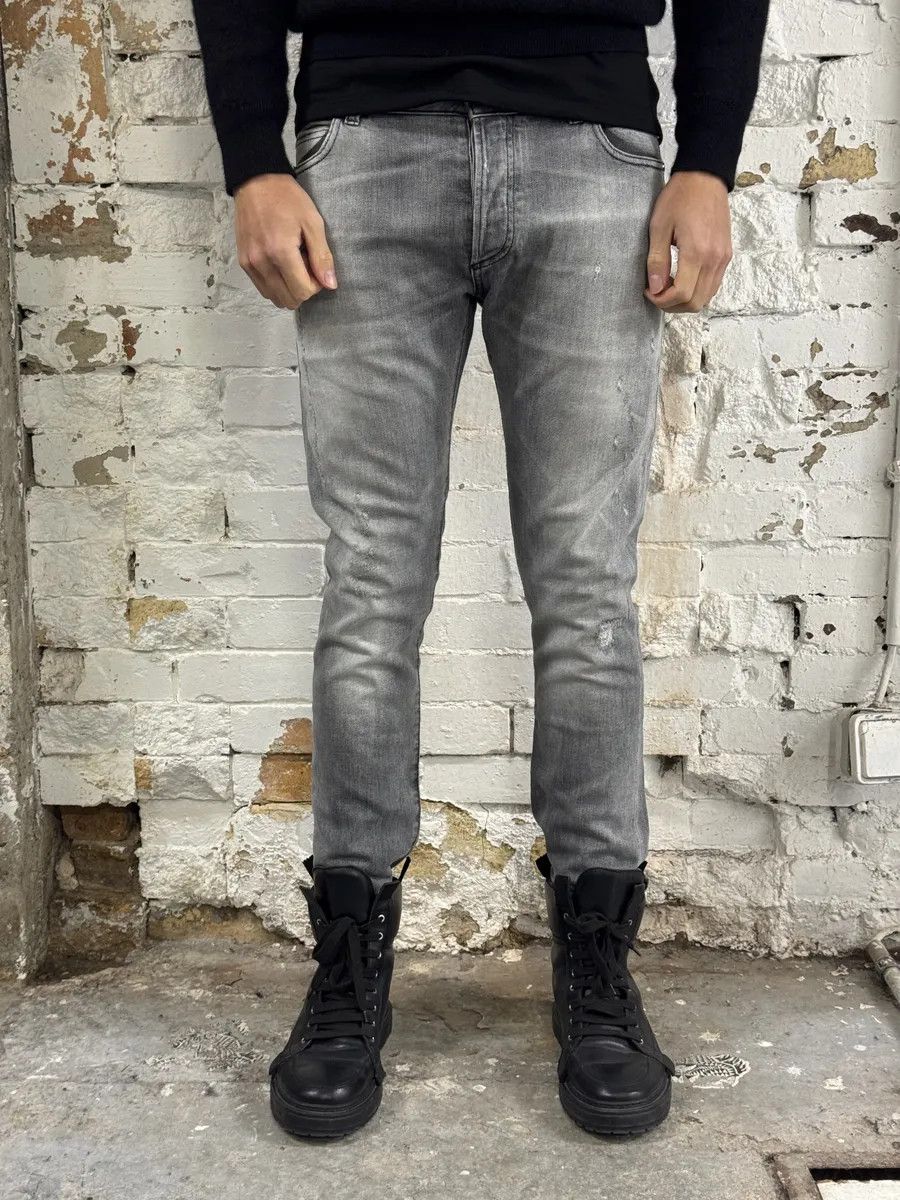 2010s Balmain Grey Faded Destroyed Denim Slim Jeans